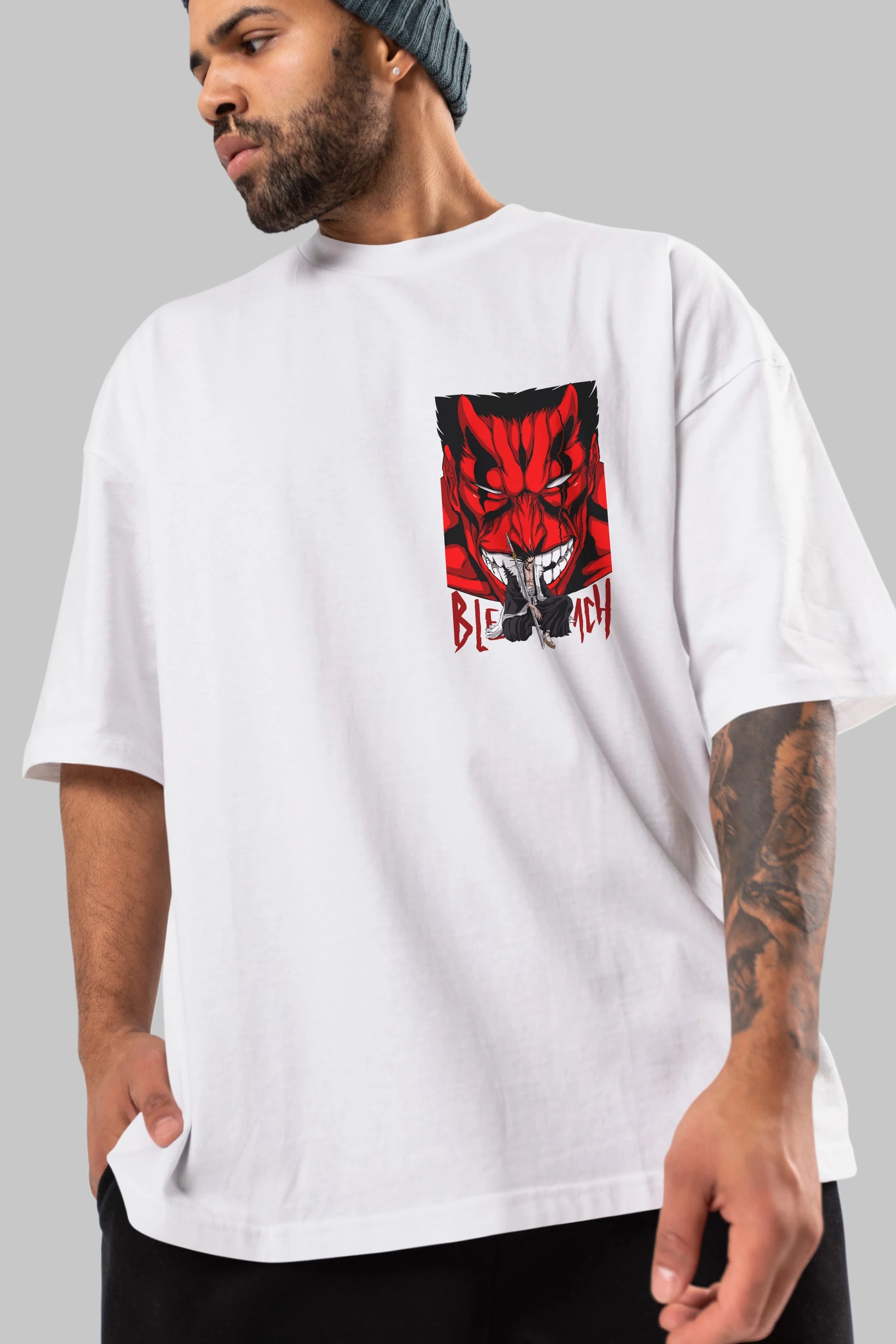 KENPACHI ZARAKI BLEACH Ön Sol Baskılı Oversize t-shirt Erkek Kadın Unisex %100 Pamuk Bisiklet Yaka tişort