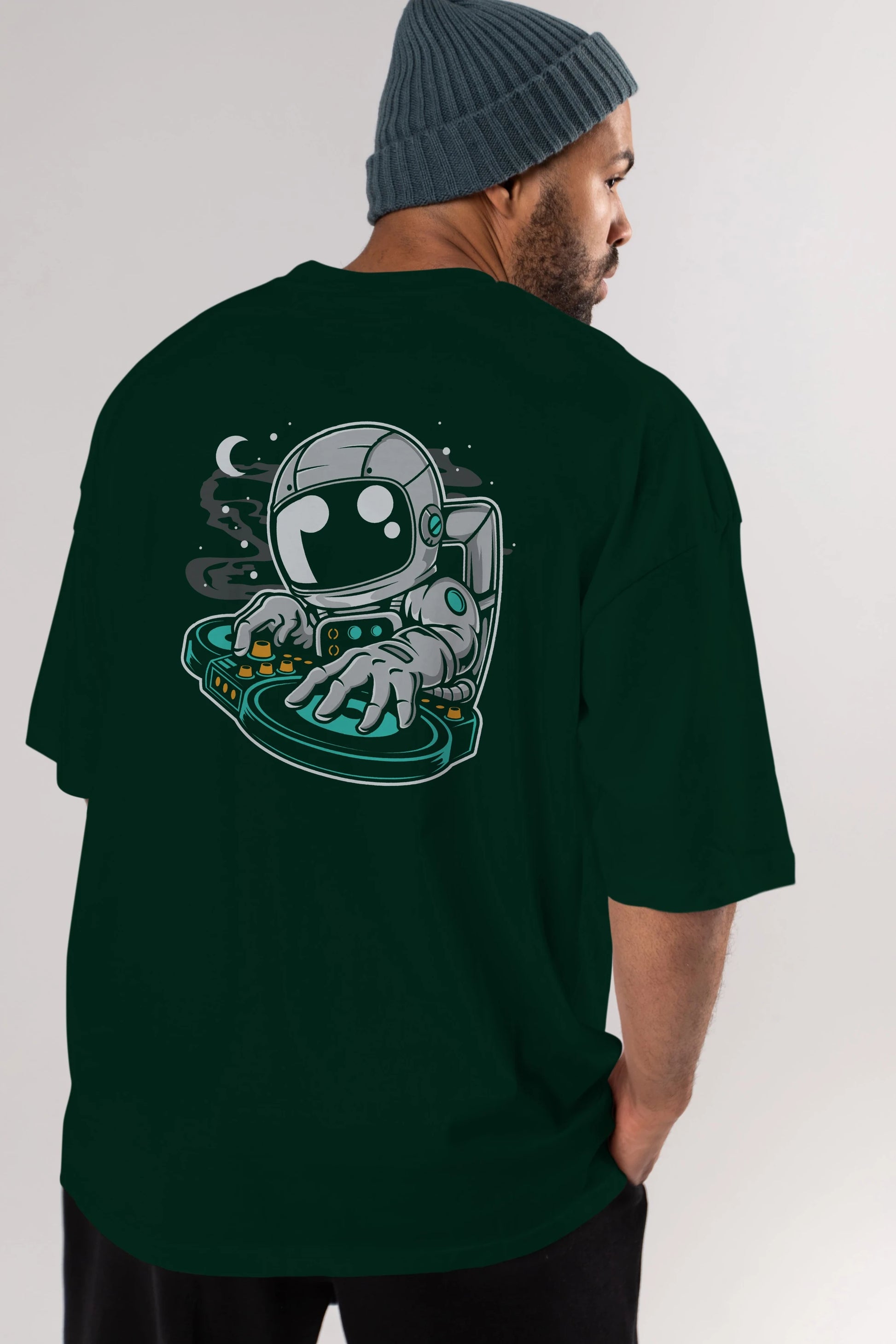 Astronaut DJ Arka Baskılı Oversize t-shirt Erkek Kadın Unisex