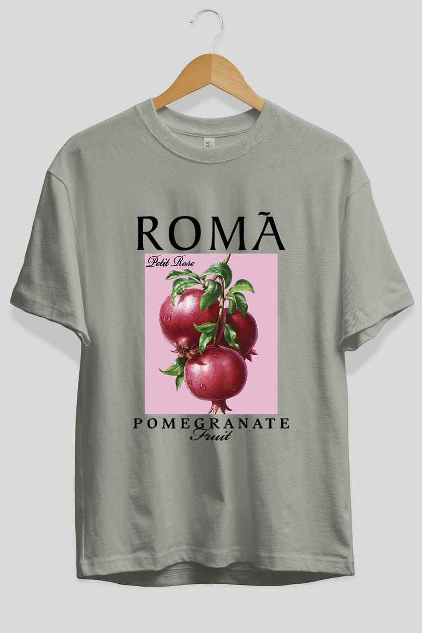 Roma Pomegranate Nar Ön Baskılı Oversize t-shirt Erkek Kadın Pamuk Bisiklet Yaka tişort