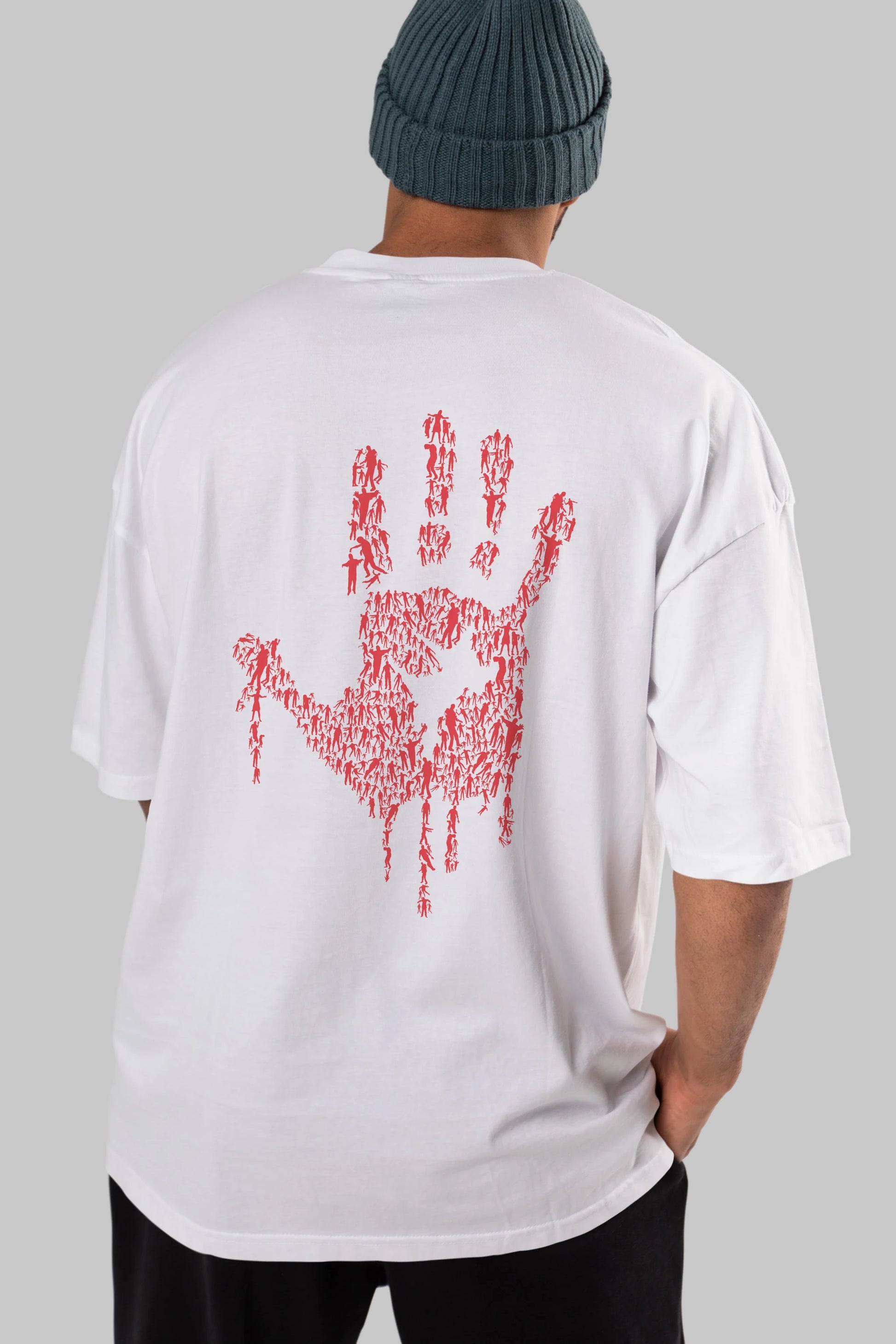 Hand Of Zombies Arka Baskılı Oversize t-shirt %100 pamuk Erkek Kadın Unisex