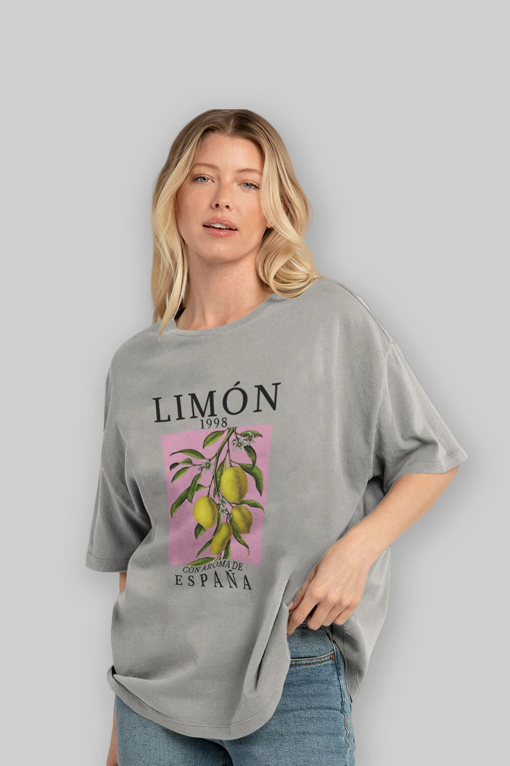 Limon Espana Ön Baskılı Oversize t-shirt Erkek Kadın Pamuk Bisiklet Yaka tişort