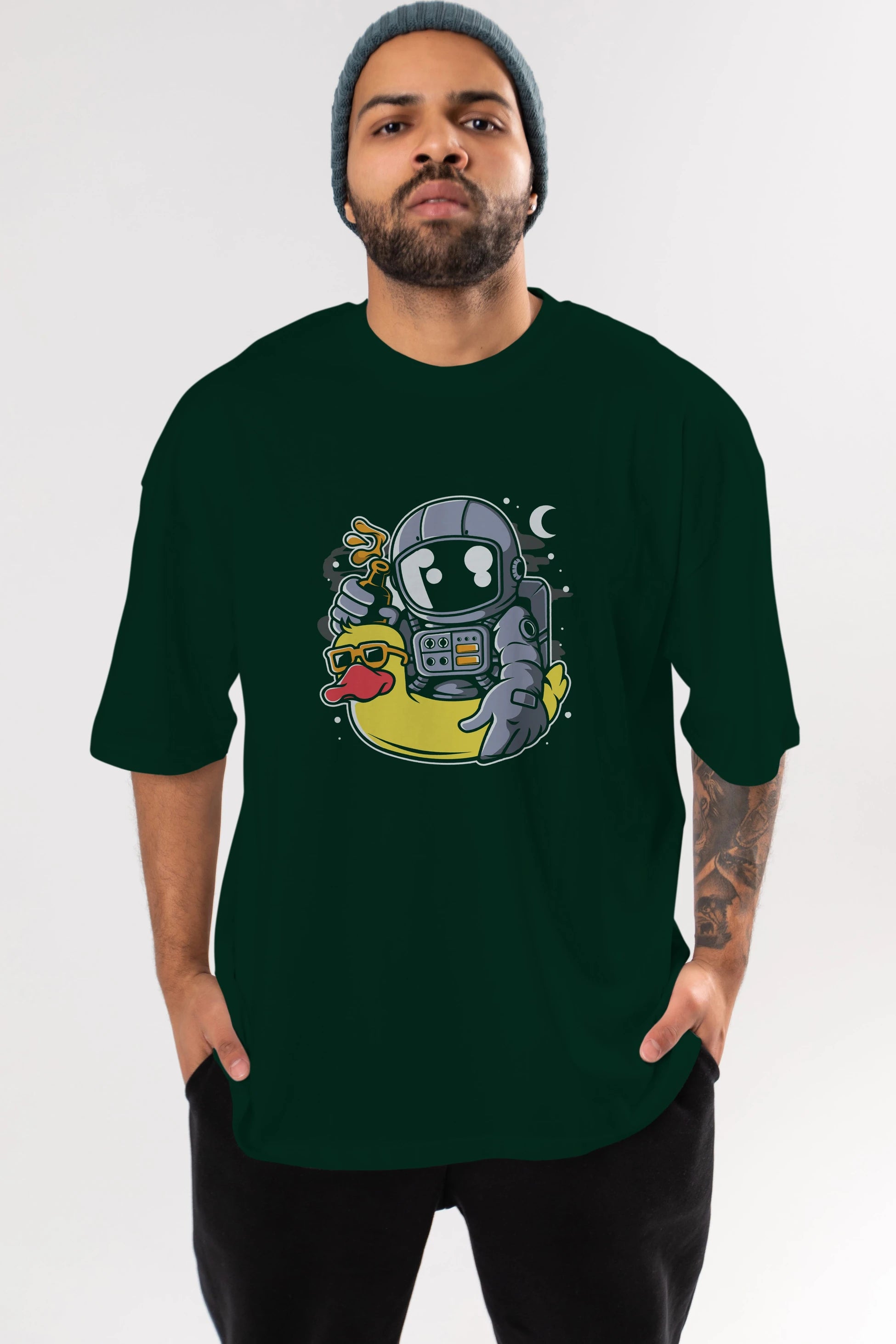 Astronaut Duck Balloon Ön Baskılı Oversize t-shirt Erkek Kadın Unisex