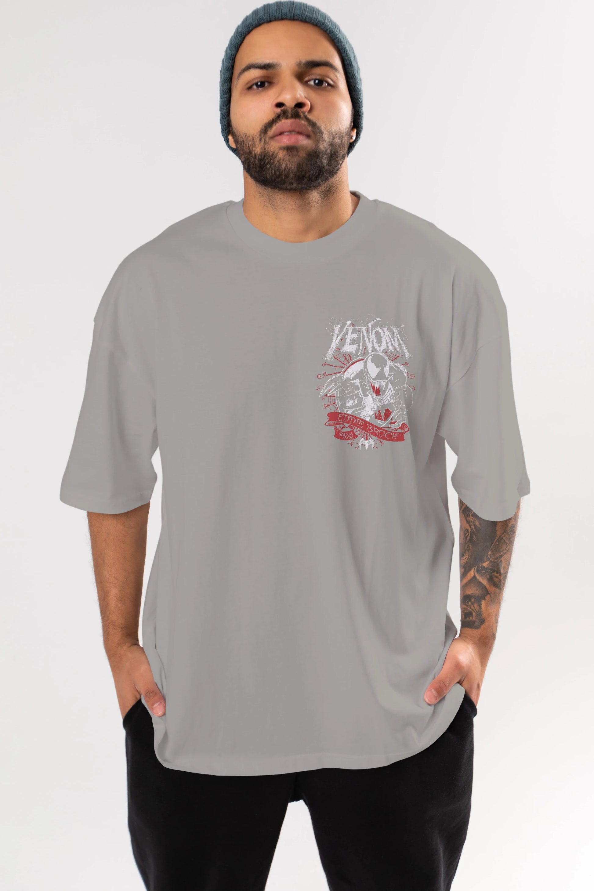 Venom (11) Ön Sol Baskılı Oversize t-shirt Erkek Kadın Unisex %100 Pamuk Bisiklet Yaka tişort