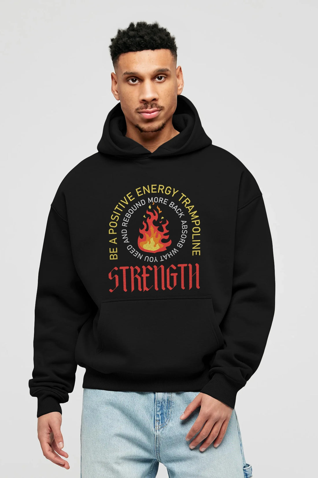 Positive Energy Ön Baskılı Hoodie Oversize Kapüşonlu Sweatshirt Erkek Kadın Unisex