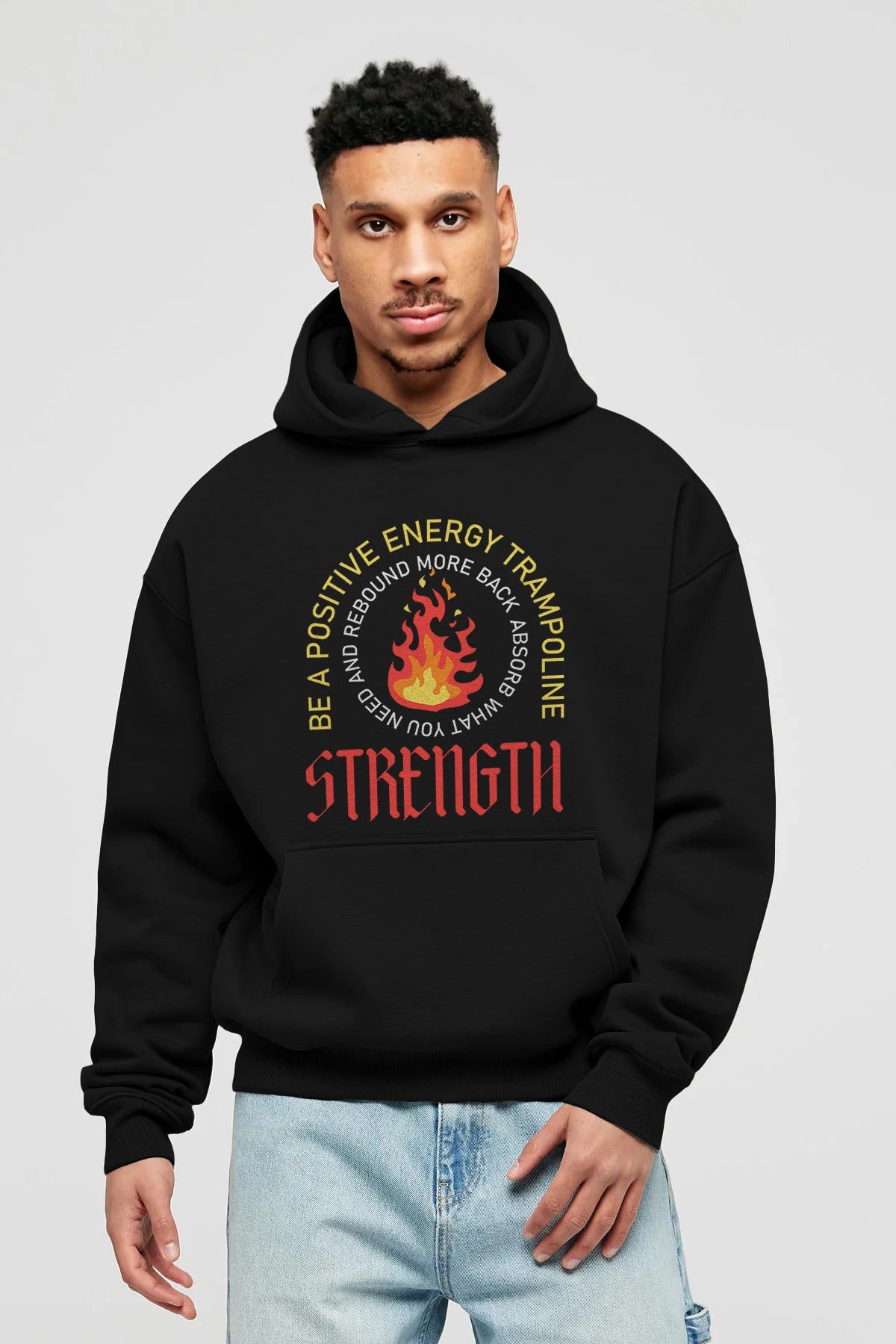 Positive Energy Ön Baskılı Hoodie Oversize Kapüşonlu Sweatshirt Erkek Kadın Unisex
