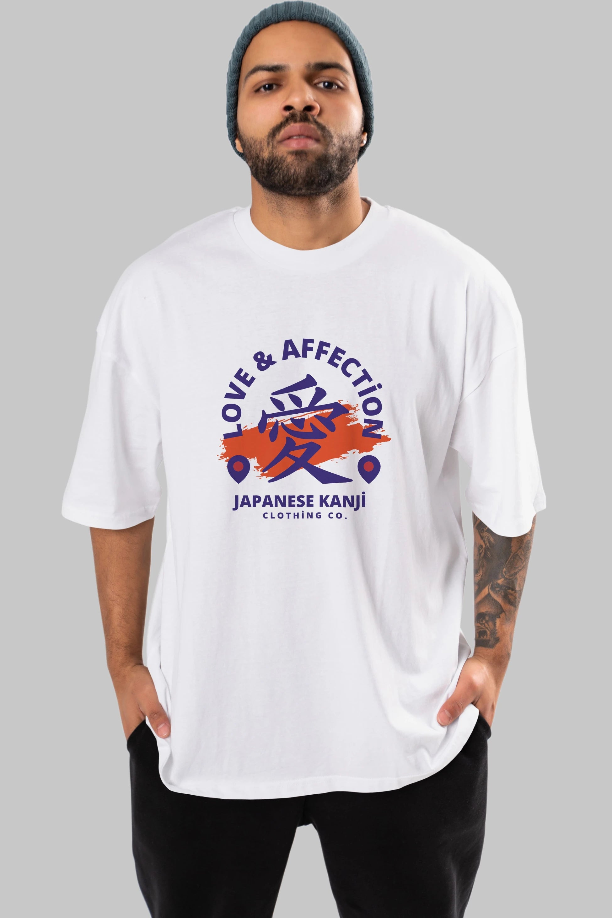Love Affection Japanese Yazılı Ön Baskılı Oversize t-shirt Erkek Kadın Unisex