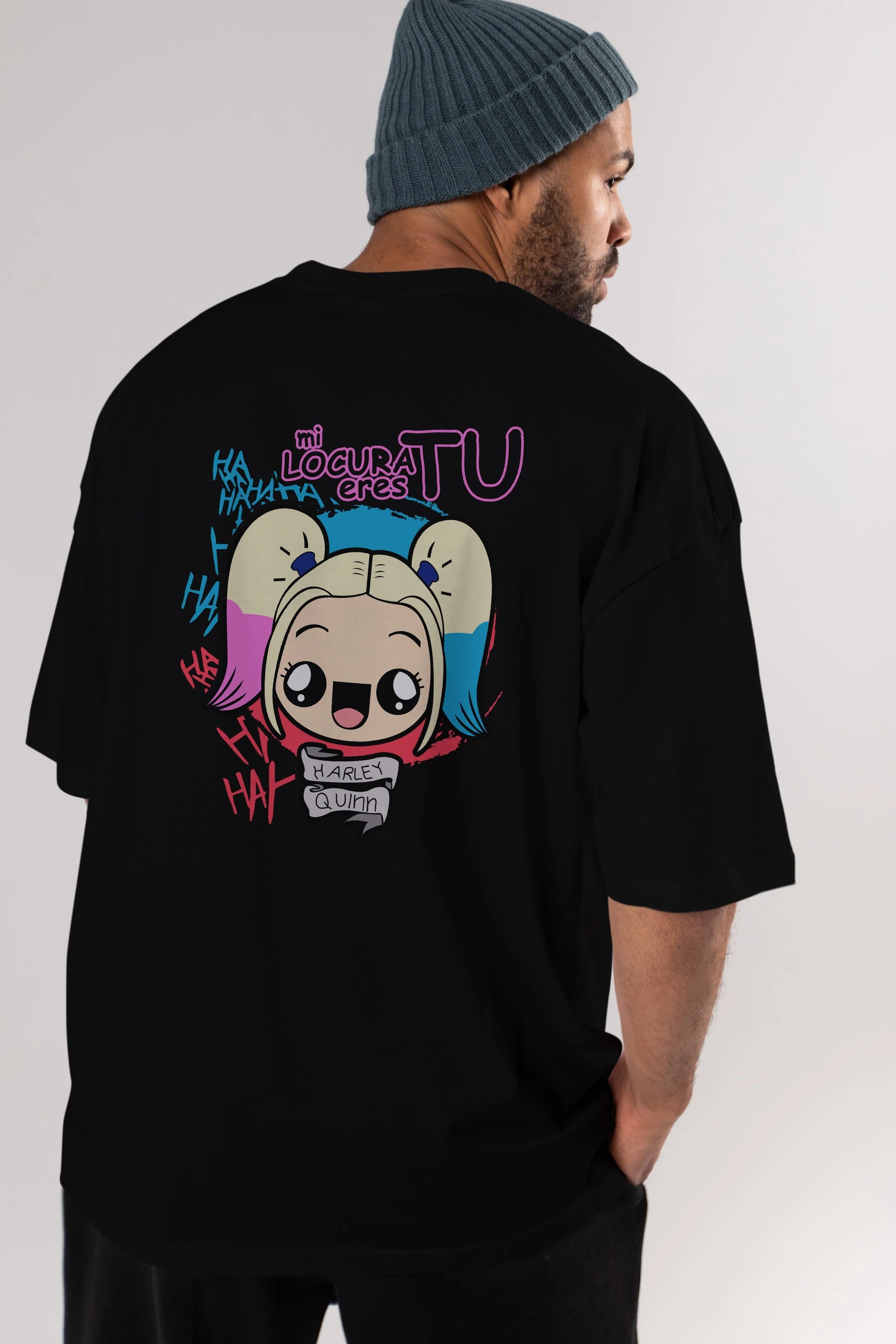 Harley Quinn Arka Baskılı Oversize t-shirt Erkek Kadın Unisex %100 Pamuk Bisiklet Yaka tişort