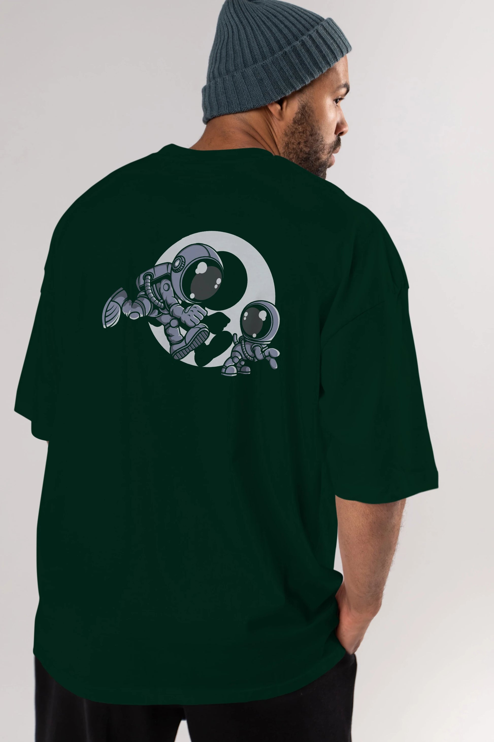 Astronaut And Little Dog Arka Baskılı Oversize t-shirt Erkek Kadın Unisex
