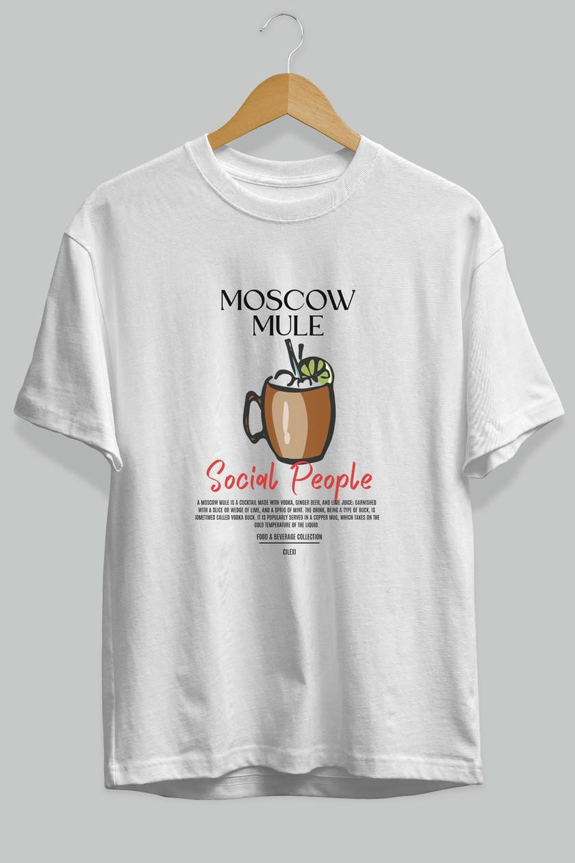 Moscow Mule Kokteyl Serisi ön Baskılı Oversize t-shirt Erkek Kadın %100 Pamuk Bisiklet Yaka tişort