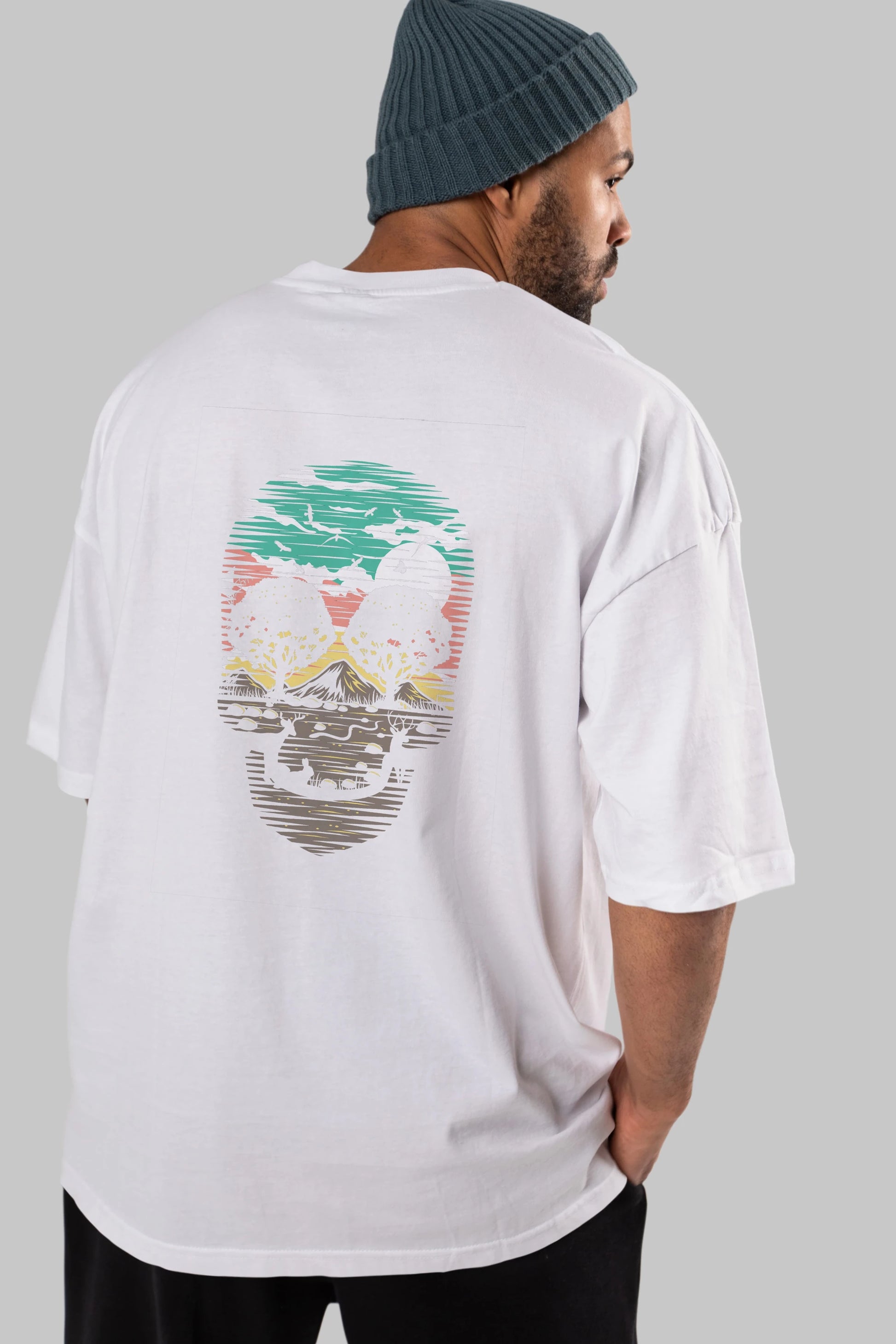 Skull Nature Arka Baskılı Oversize t-shirt %100 pamuk Erkek Kadın Unisex