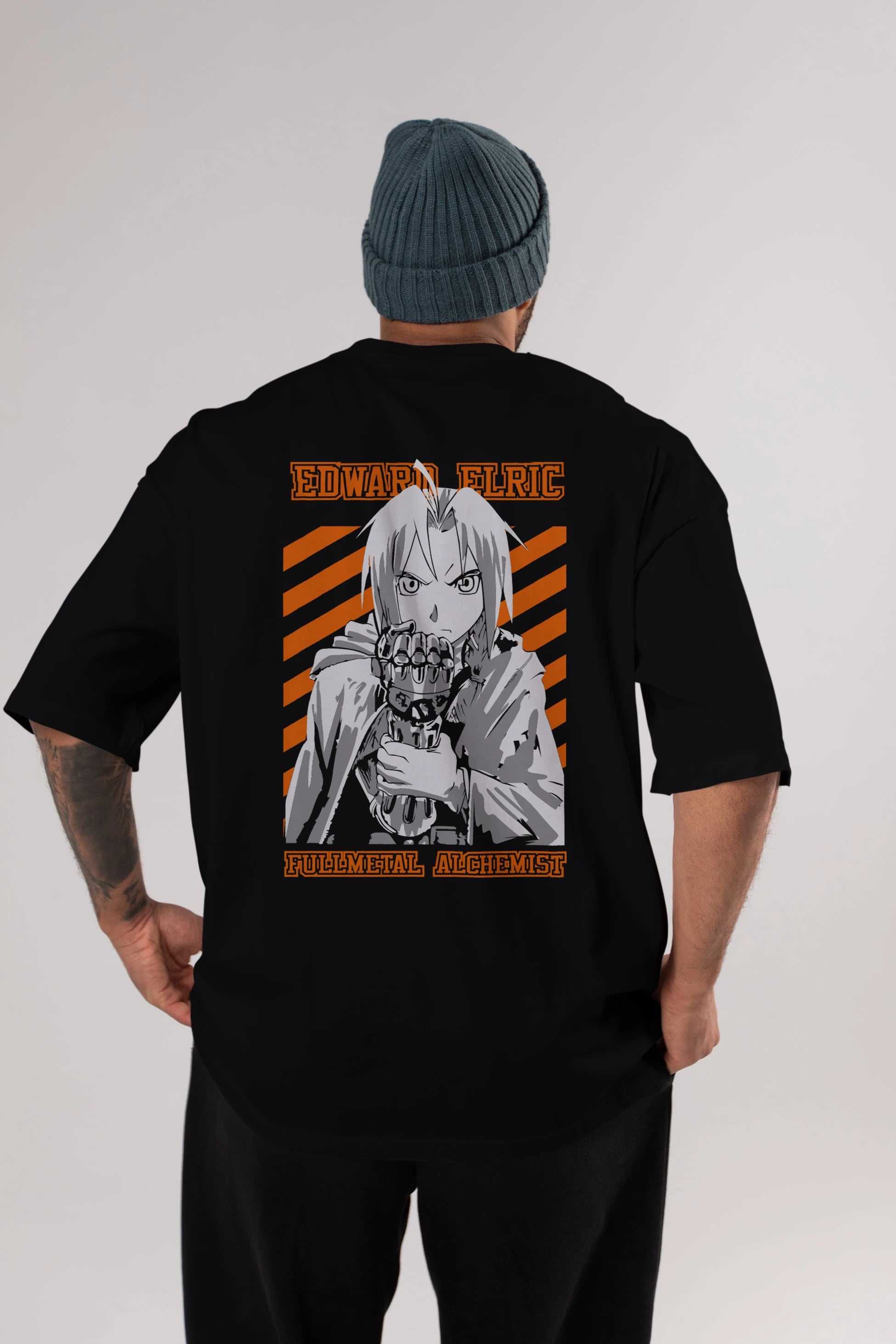 EDWARD ELRIC Anime Arka Baskılı Oversize t-shirt Erkek Kadın Unisex