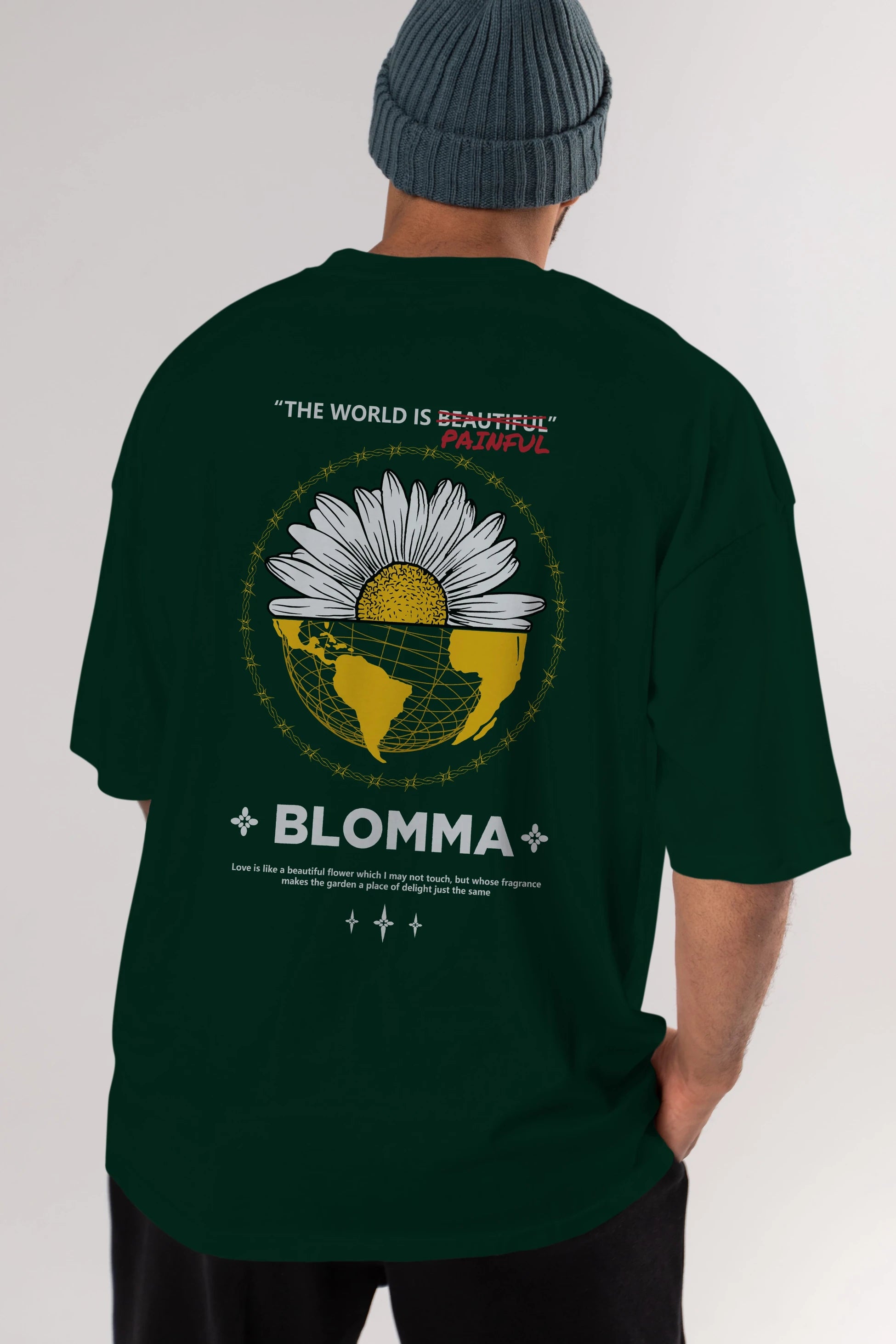 Blomma Arka Baskılı Oversize t-shirt Erkek Kadın Unisex