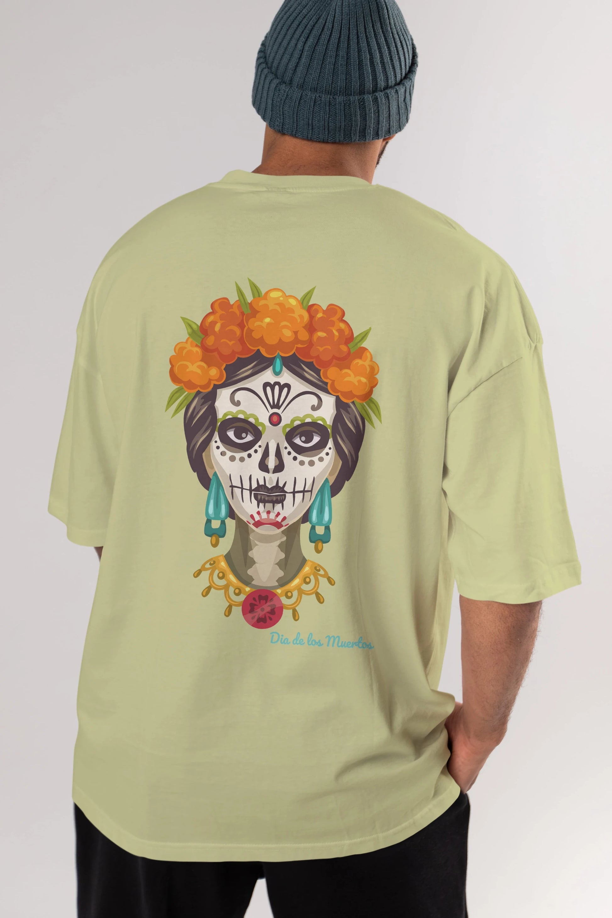 Dia de los Muertos 2 Arka Baskılı Oversize t-shirt Erkek Kadın Unisex