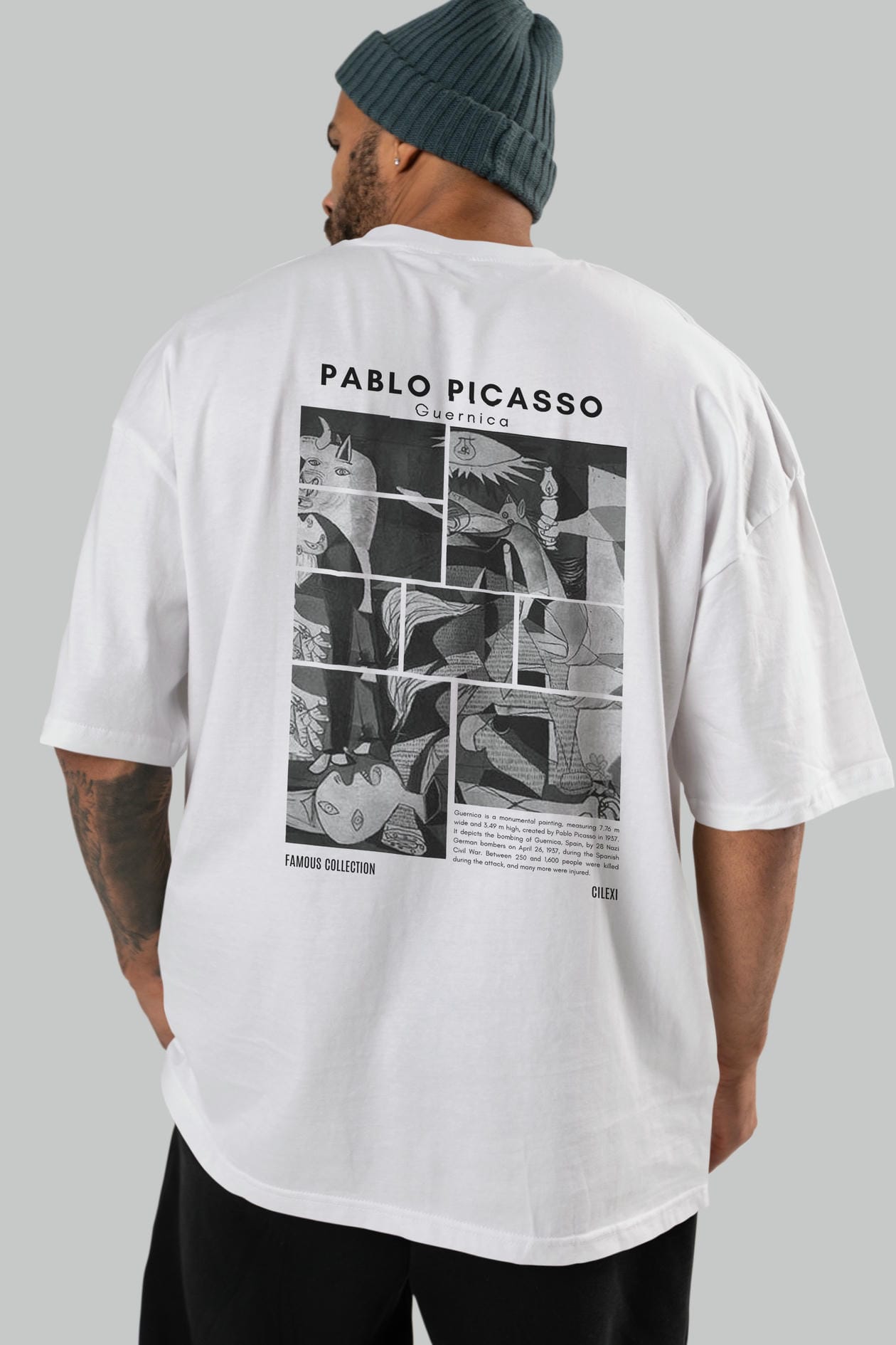 Pablo Picasso Guernica Arka Baskılı Oversize t-shirt Erkek Kadın Bisiklet Yaka Pamuk tişort