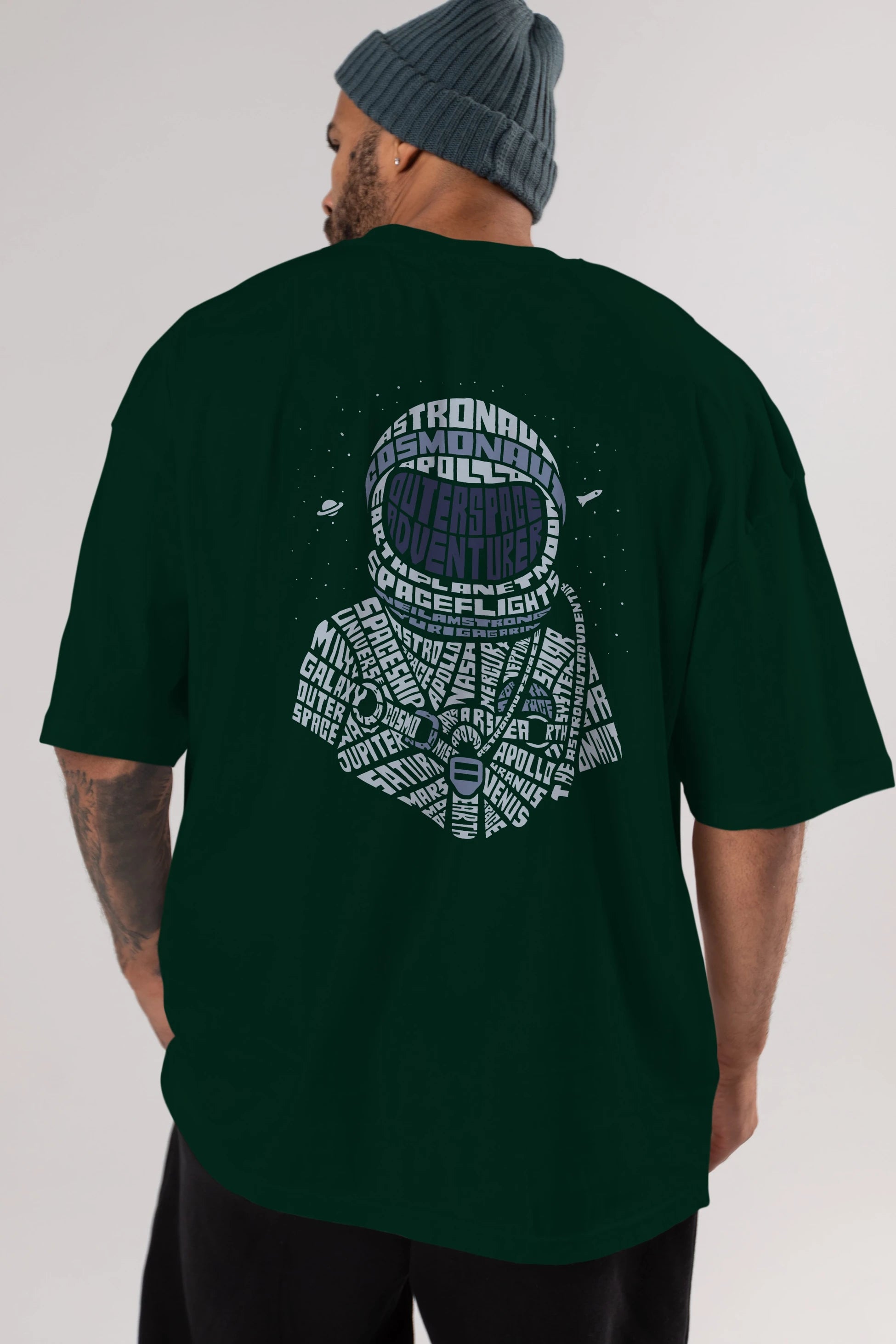 Astronaut Arka Baskılı Oversize t-shirt %100 pamuk Erkek Kadın Unisex