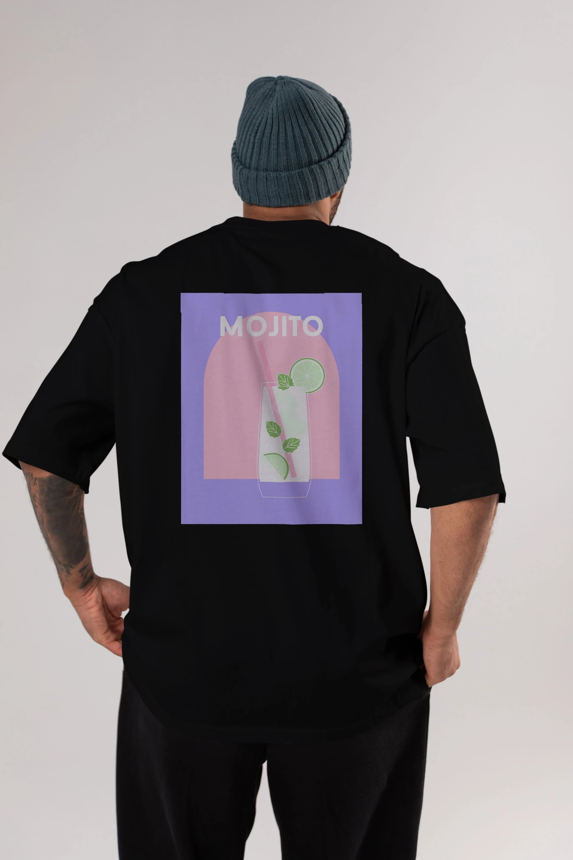 Mojito 2 Arka Baskılı Oversize t-shirt Erkek Kadın Unisex %100 Pamuk Bisiklet Yaka tişort