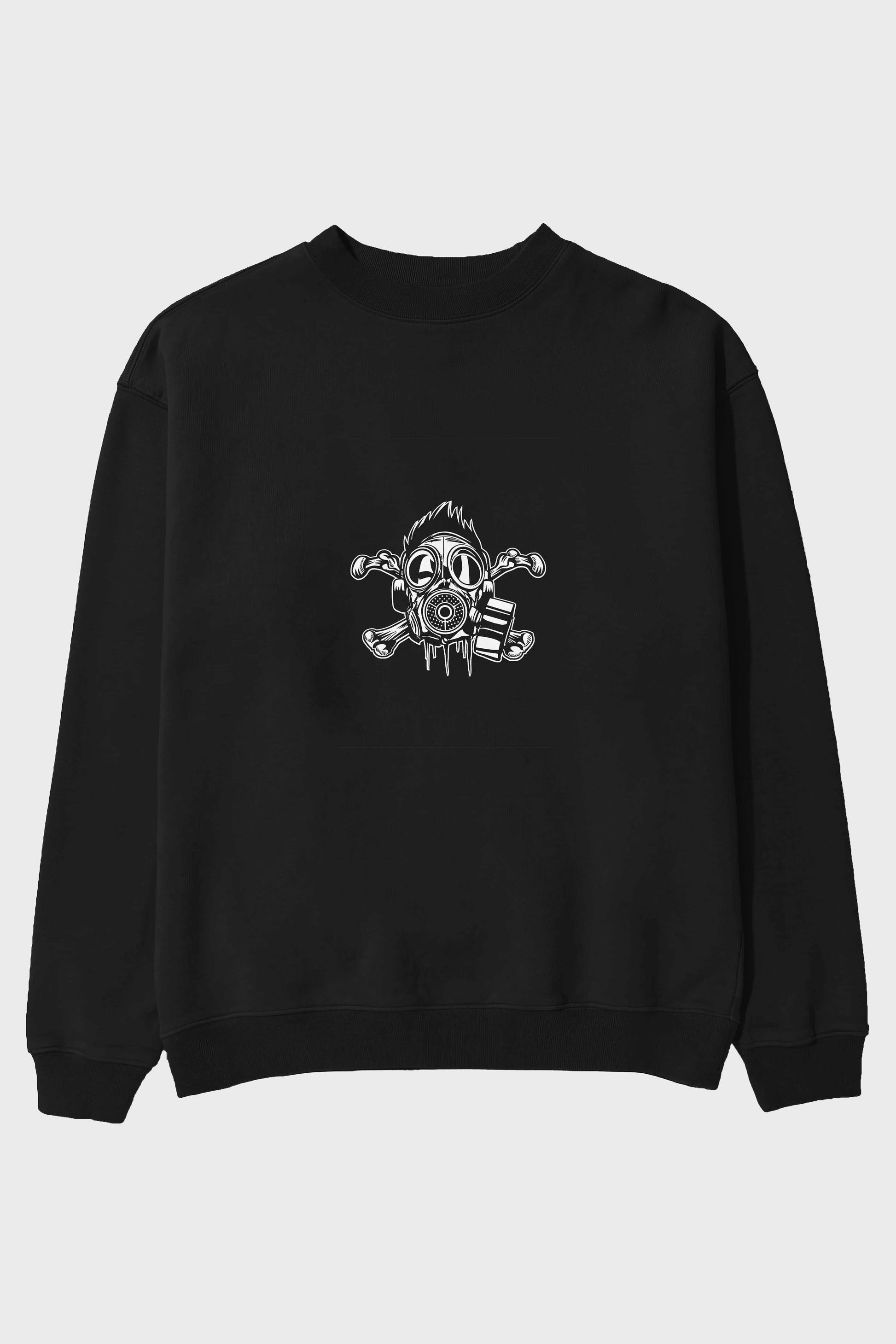 Cross Bones Gasmask Ön Baskılı Oversize Sweatshirt Erkek Kadın Unisex
