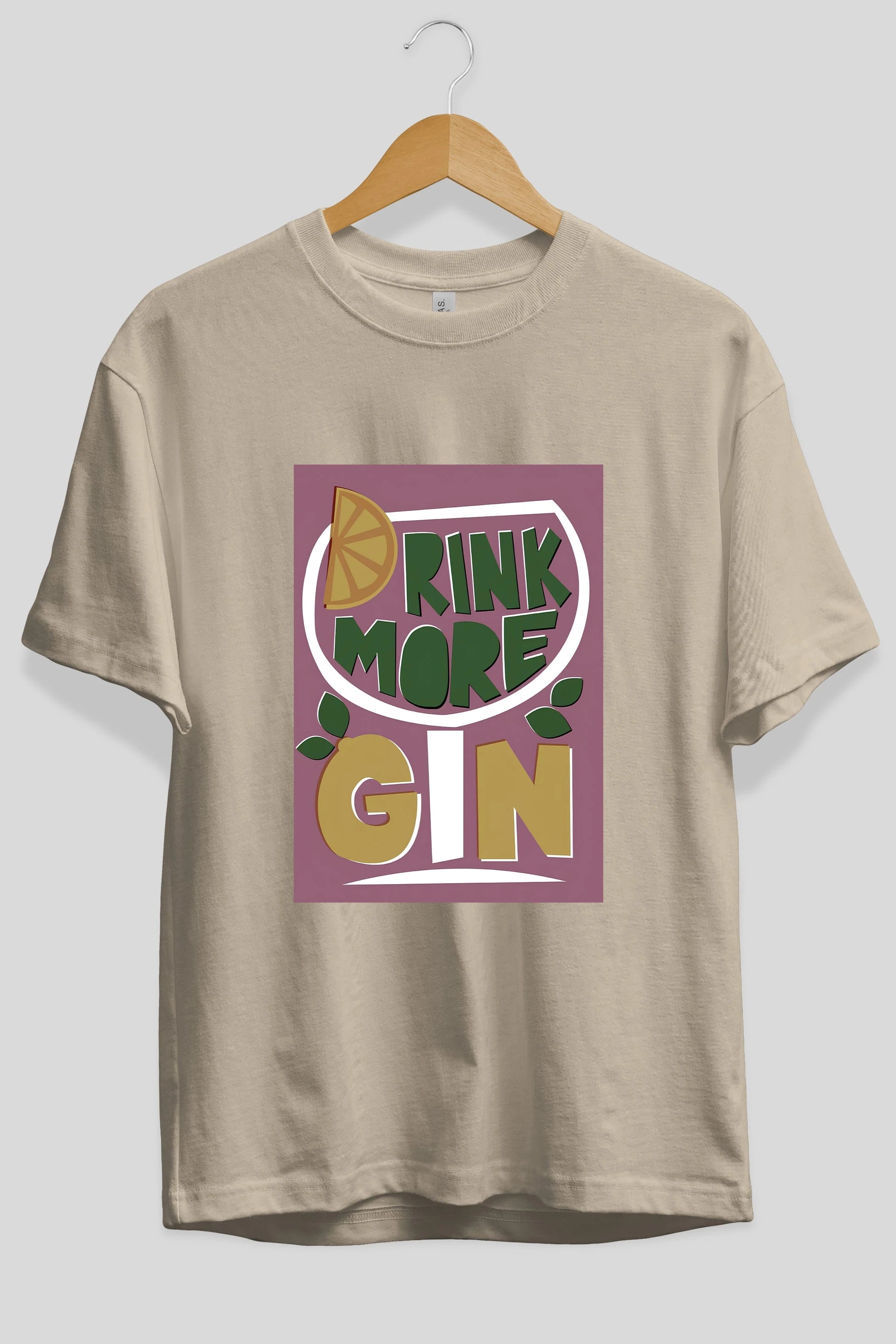 Drink More Gin Ön Baskılı Oversize t-shirt Erkek Kadın Unisex %100 Pamuk Bisiklet Yaka tişort