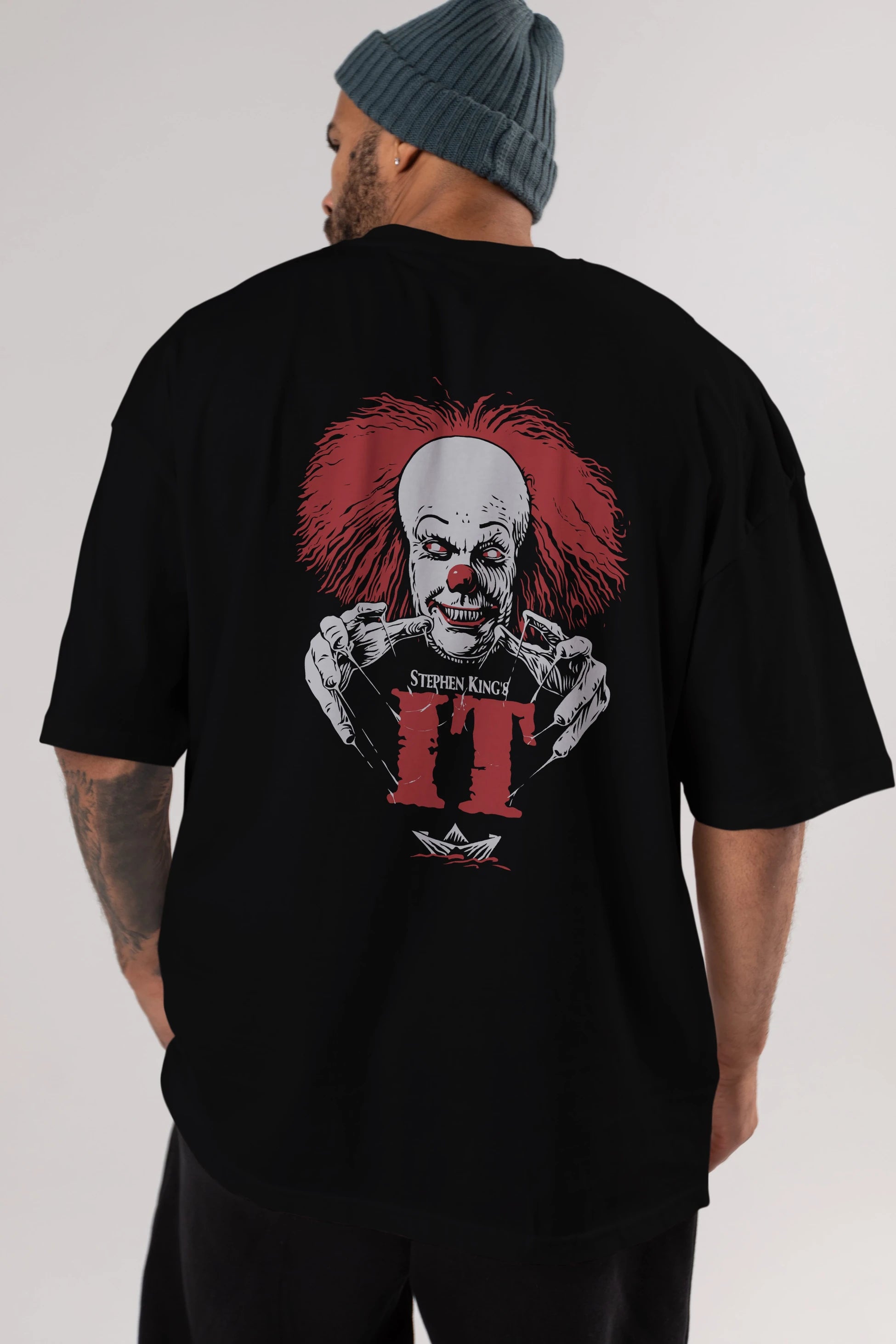 it Arka Baskılı Oversize t-shirt Erkek Kadın Unisex %100 Pamuk Bisiklet Yaka tişort