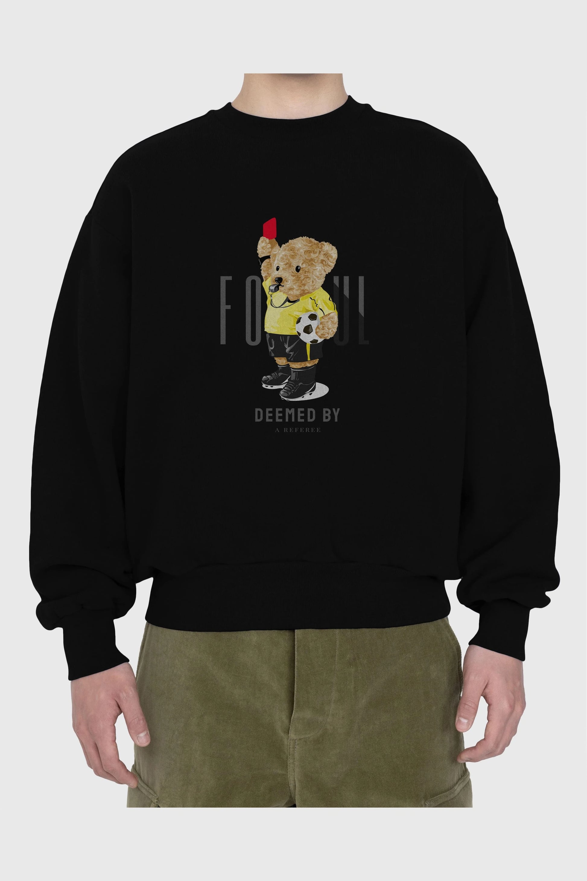 Teddy Bear Kırmızı Kart Ön Baskılı Oversize Sweatshirt Erkek Kadın Unisex
