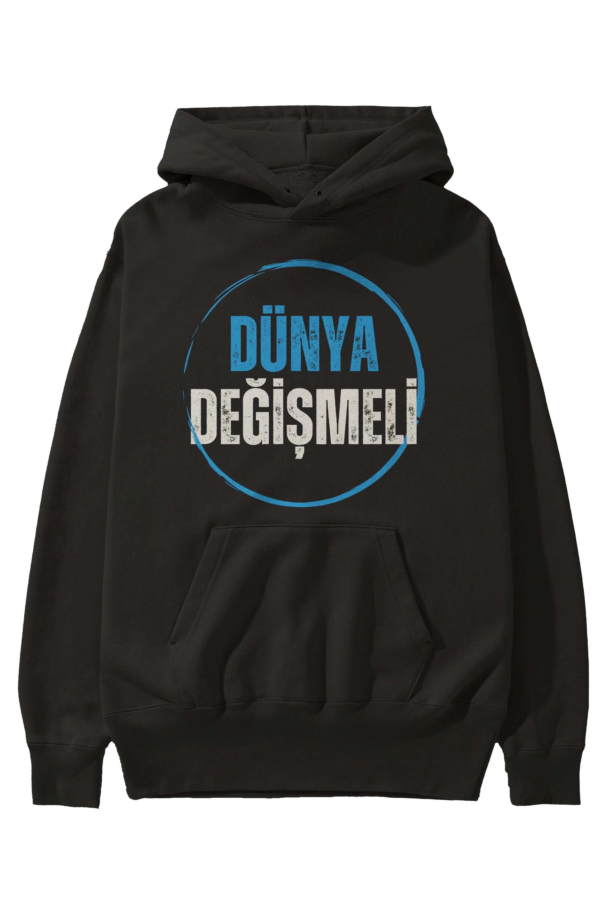 Dünya Değişmeli Yazılı Ön Baskılı Oversize Hoodie Kapüşonlu Sweatshirt Erkek Kadın Unisex