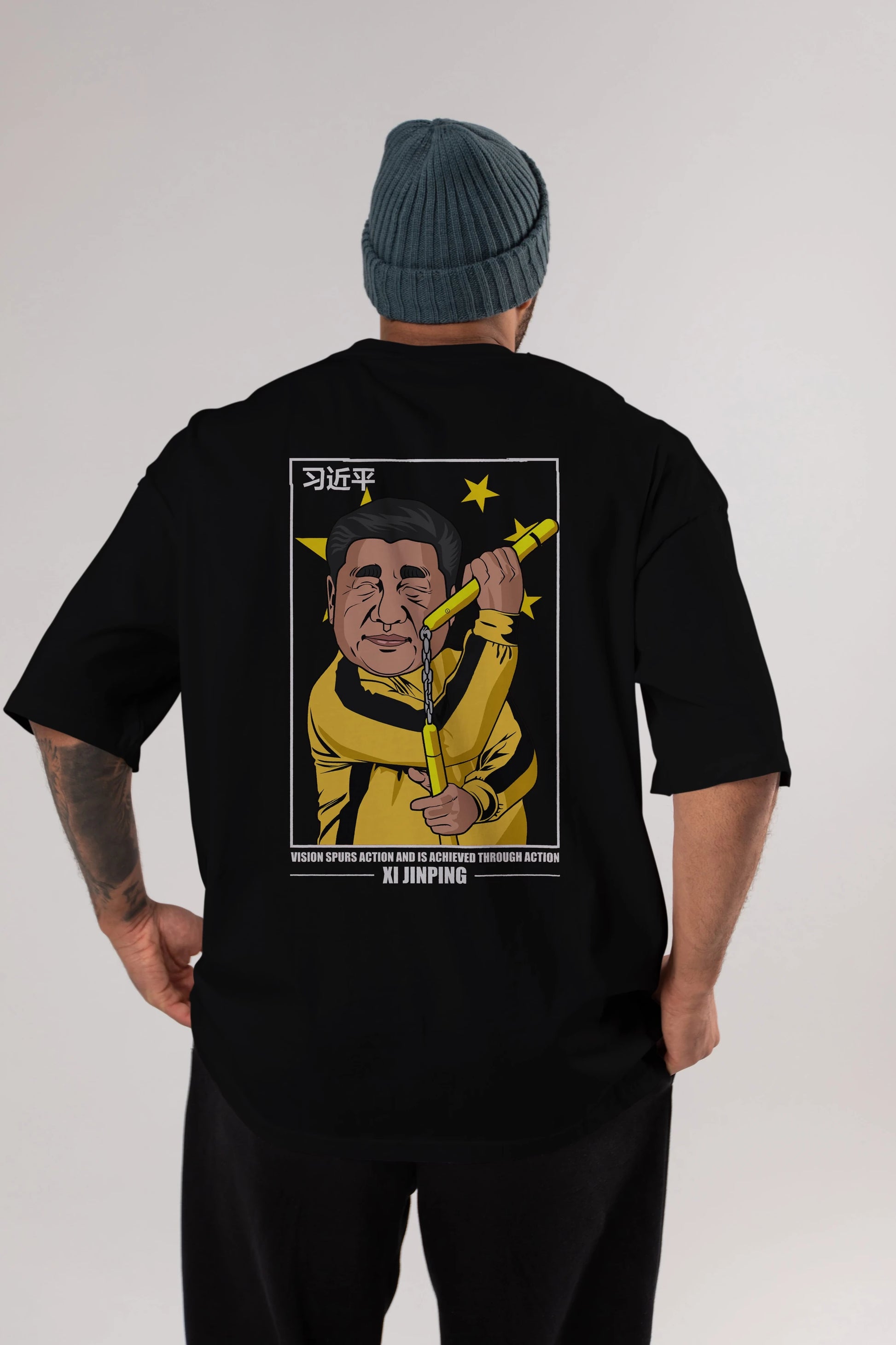 Xi Jinping Bruce Lee Arka Baskılı Oversize t-shirt Erkek Kadın Unisex %100 Pamuk tişort