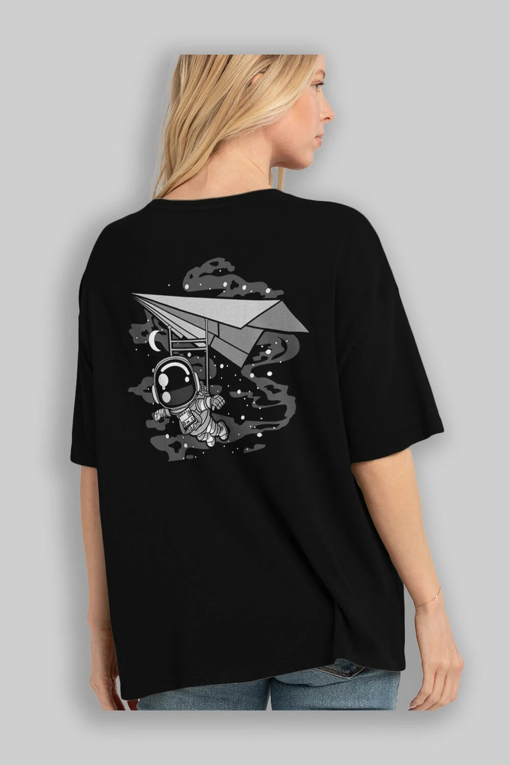 Astronaut Flying Arka Baskılı Oversize t-shirt Erkek Kadın Unisex