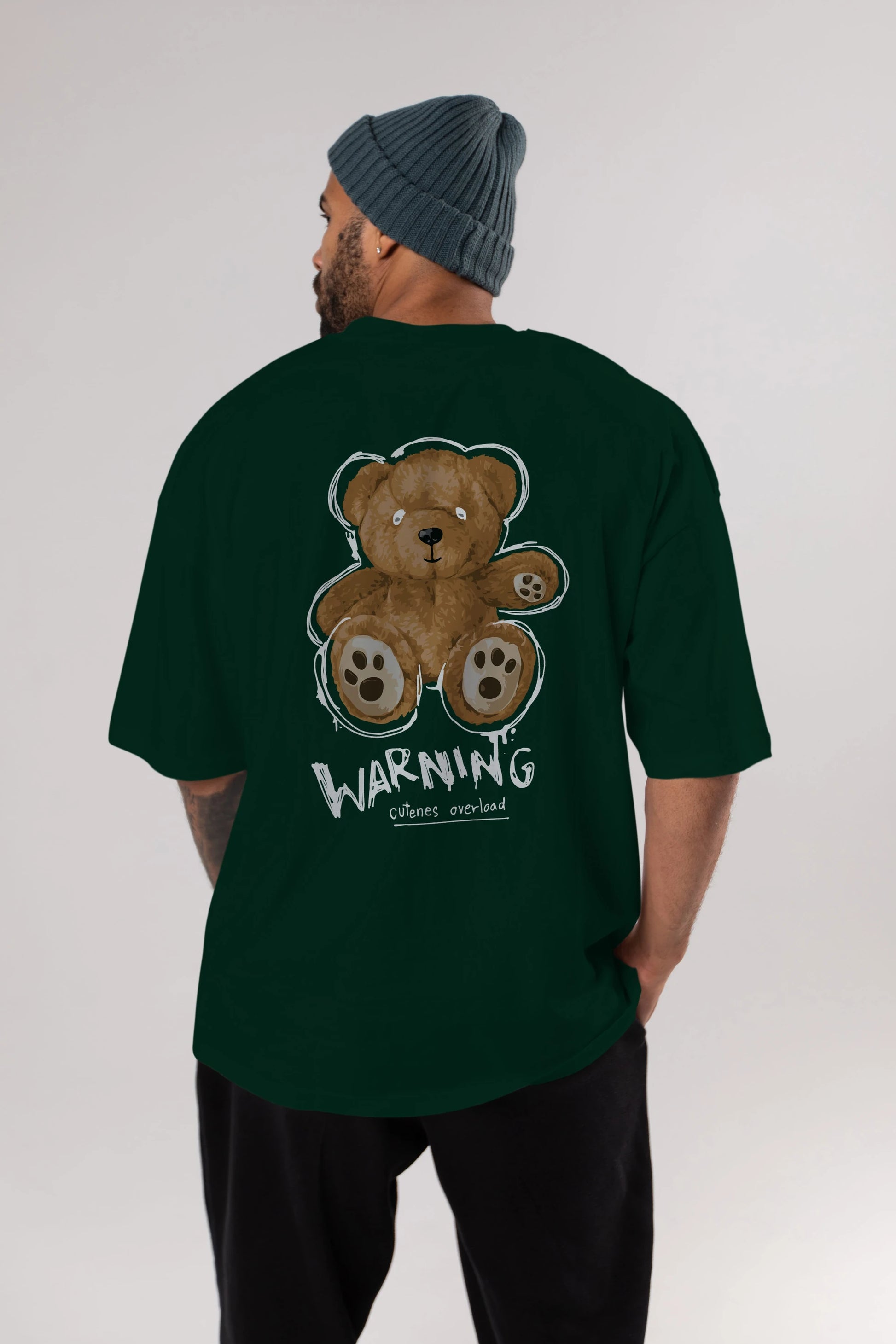 Warning Cuteness Bear Arka Baskılı Oversize t-shirt Erkek Kadın Unisex