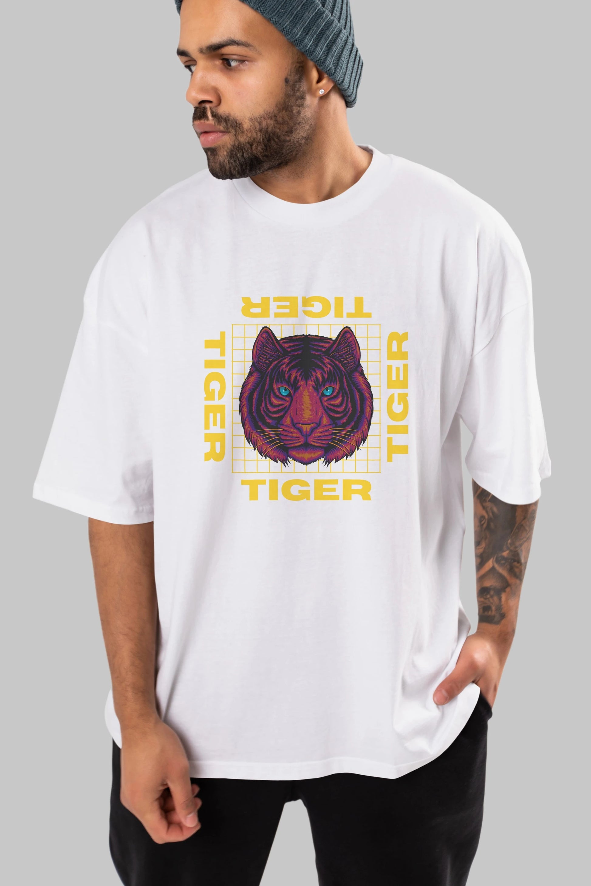 Tiger Yazılı Streetwear Ön Baskılı Oversize t-shirt Erkek Kadın Unisex