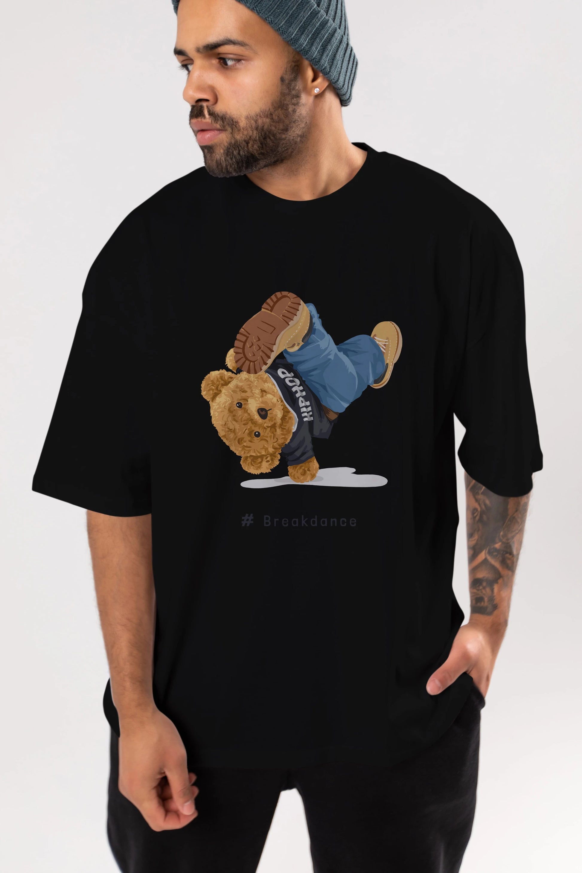 Teddy Bear Breakdance Ön Baskılı Oversize t-shirt Erkek Kadın Unisex %100 Pamuk