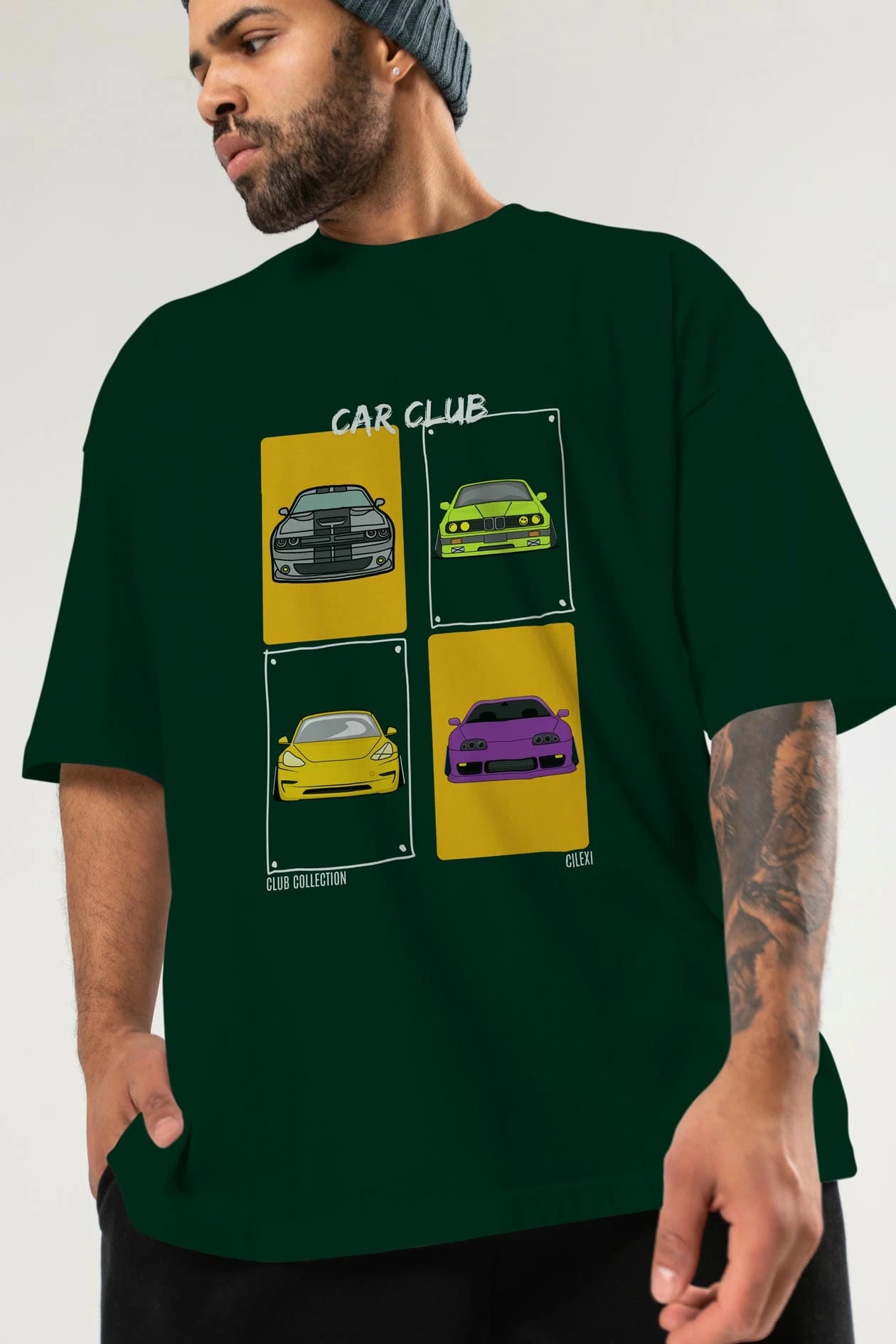 Car Club ön Baskılı Oversize t-shirt Erkek Kadın %100 Pamuk Bisiklet Yaka tişort