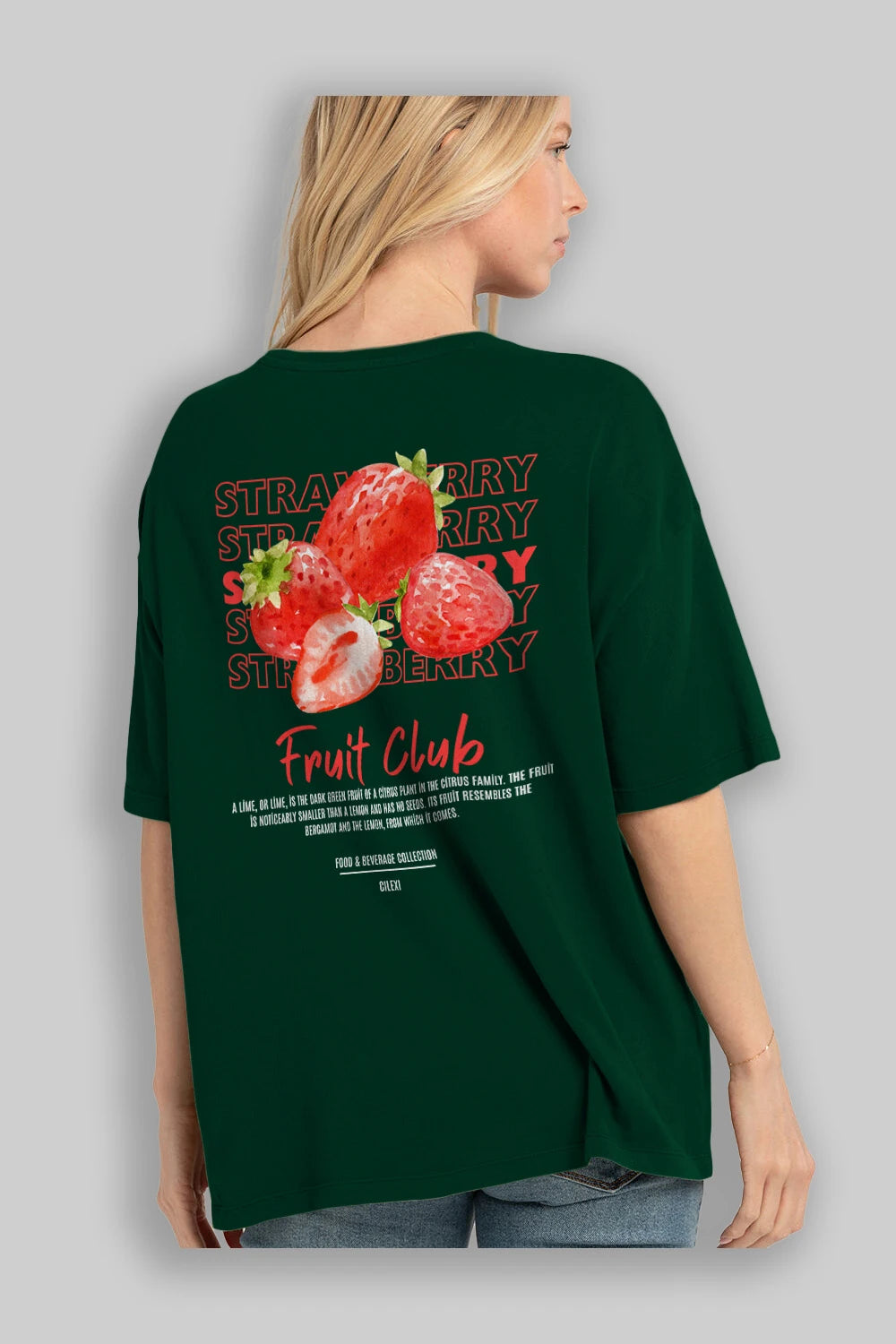 Strawberry Arka Baskılı Oversize t-shirt Erkek Kadın Pamuk Bisiklet Yaka tişort