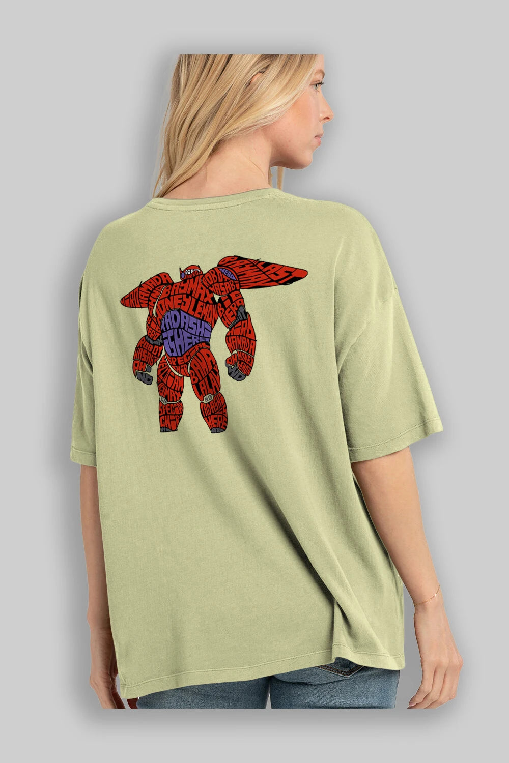Baymax Arka Baskılı Oversize t-shirt %100 pamuk Erkek Kadın Unisex