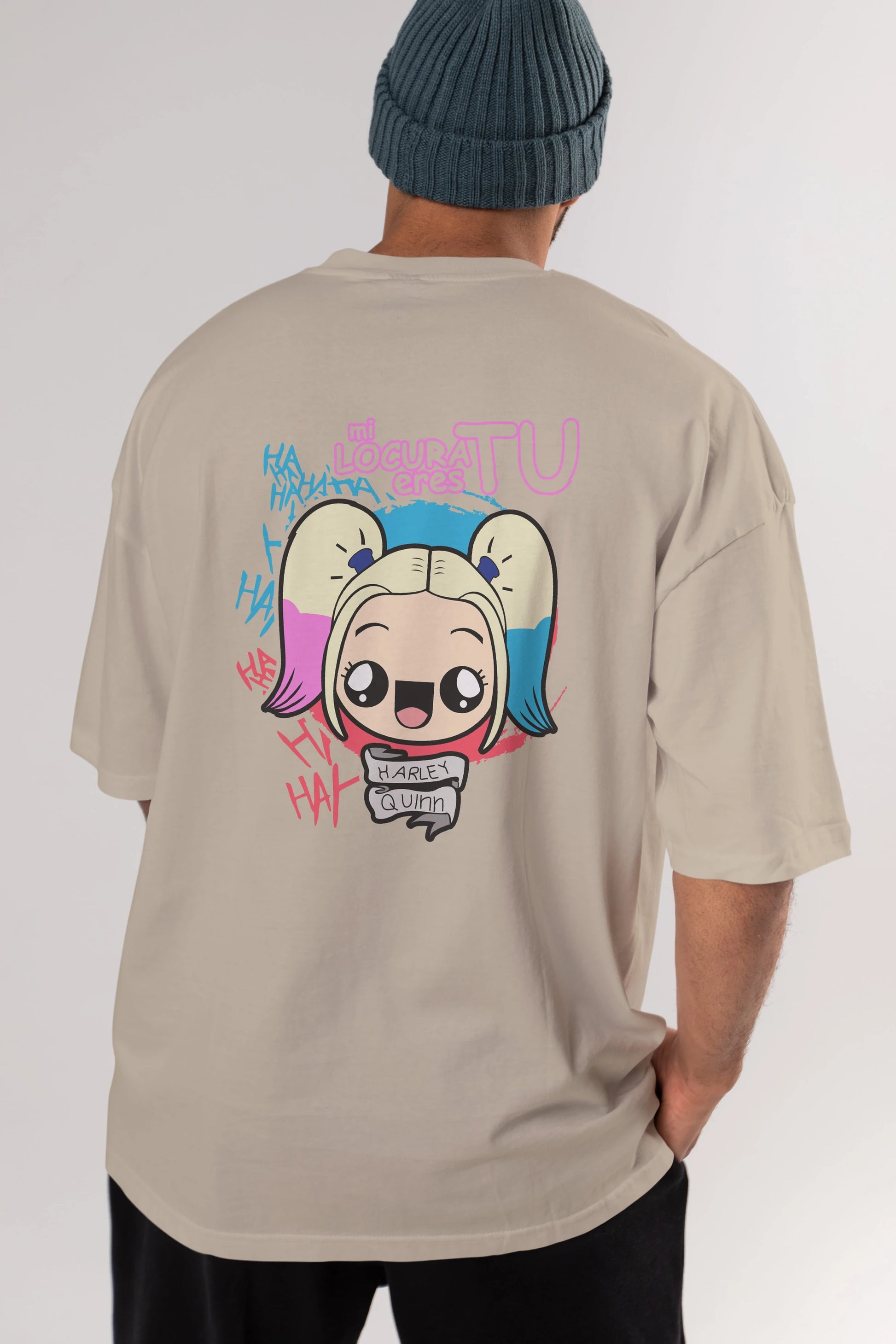 Harley Quinn Arka Baskılı Oversize t-shirt Erkek Kadın Unisex %100 Pamuk Bisiklet Yaka tişort