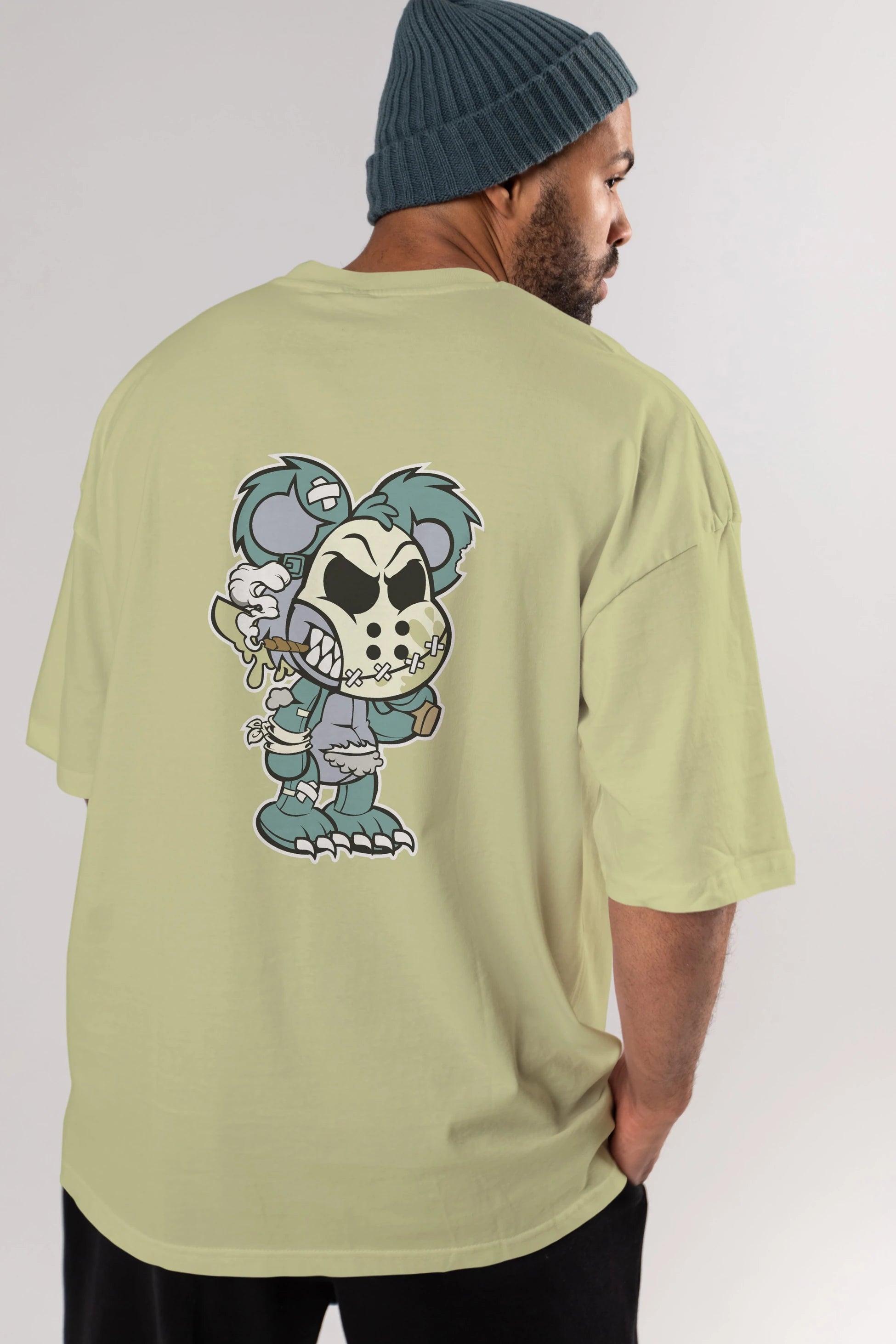 Evil Teddy Bear Arka Baskılı Oversize t-shirt Erkek Kadın Unisex %100 Pamuk tişort