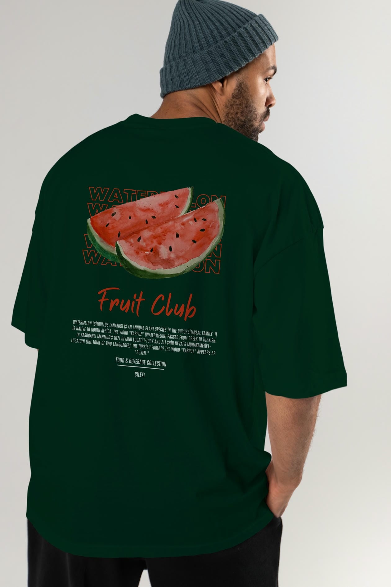 Watermelon Arka Baskılı Oversize t-shirt Erkek Kadın Pamuk Bisiklet Yaka tişort
