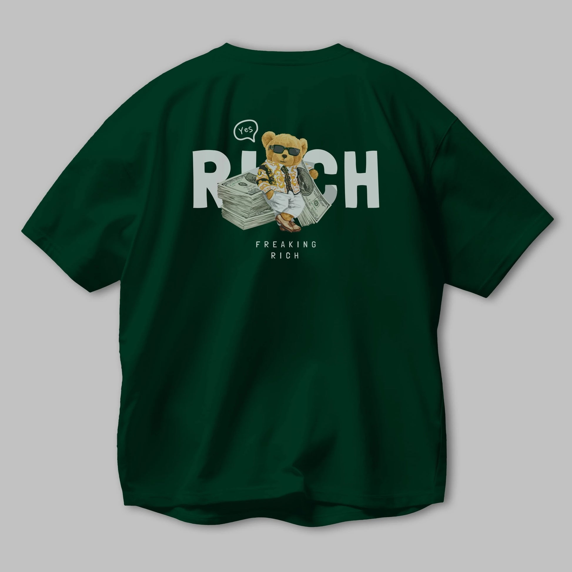 Teddy Bear Freakıng Rich Arka Baskılı Oversize t-shirt Erkek Kadın Unisex %100 Pamuk
