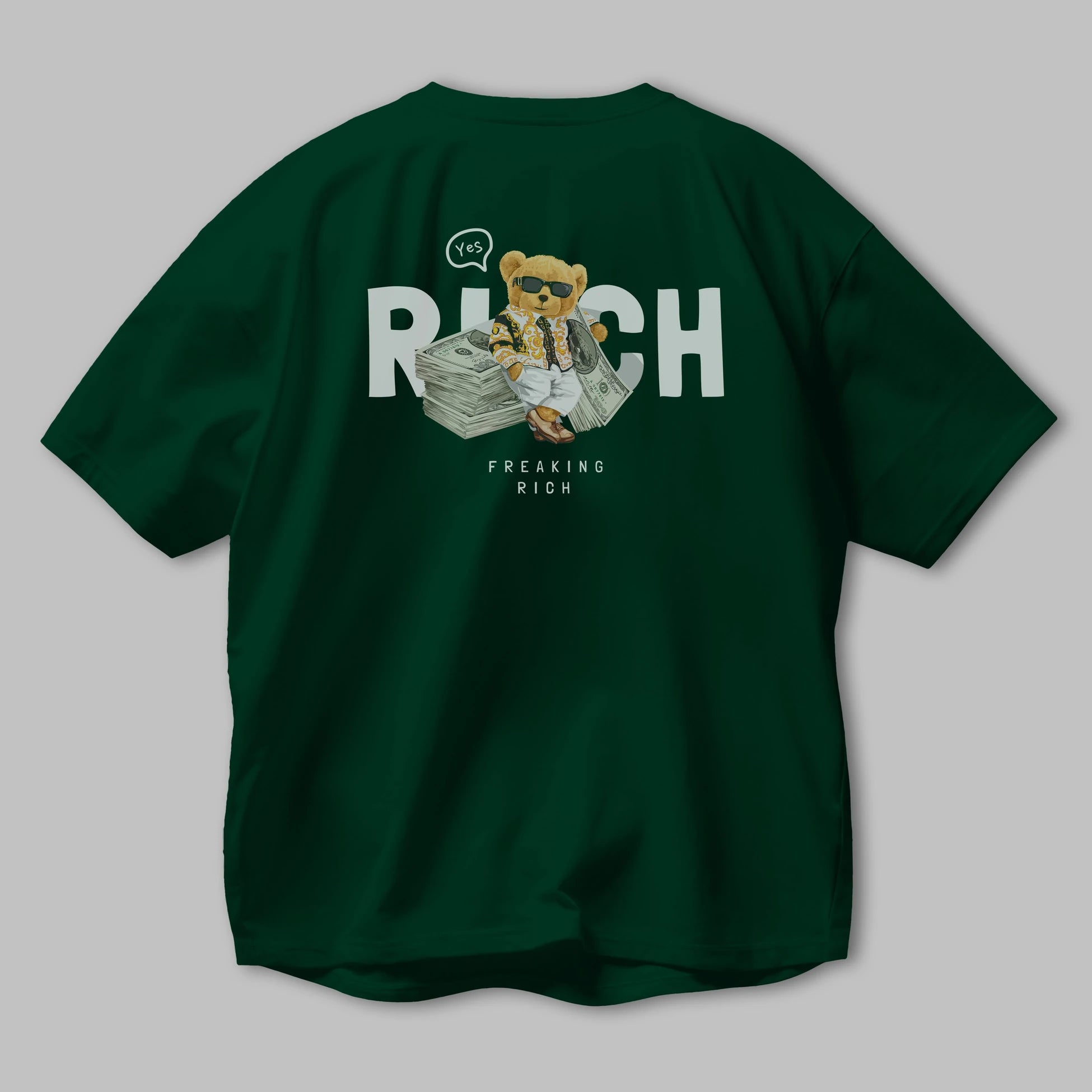 Teddy Bear Freakıng Rich Arka Baskılı Oversize t-shirt Erkek Kadın Unisex %100 Pamuk