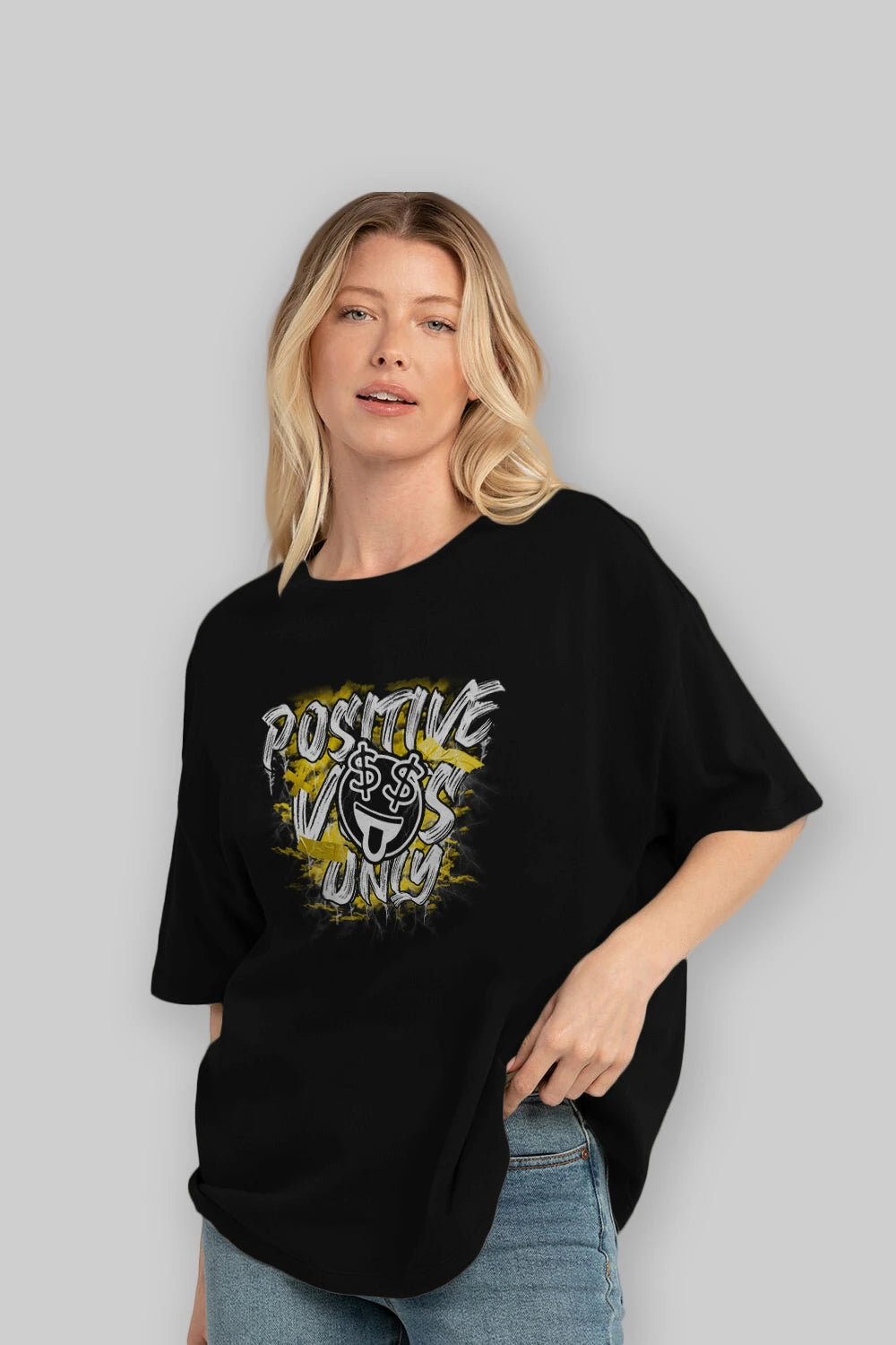 Positive Only Ön Baskılı Oversize t-shirt Erkek Kadın Unisex