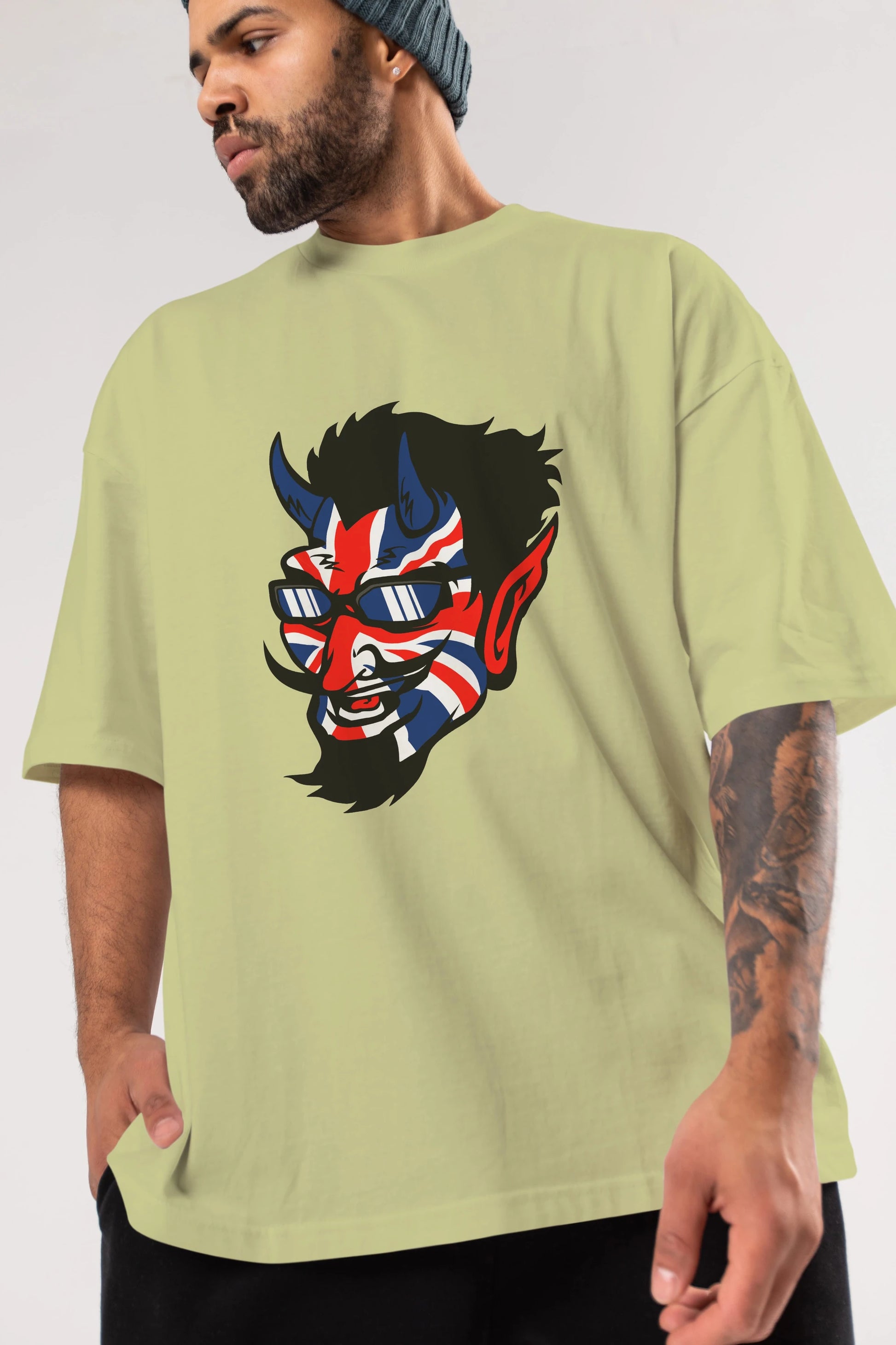 UK Devil Ön Baskılı Oversize t-shirt Erkek Kadın Unisex %100 Pamuk tişort