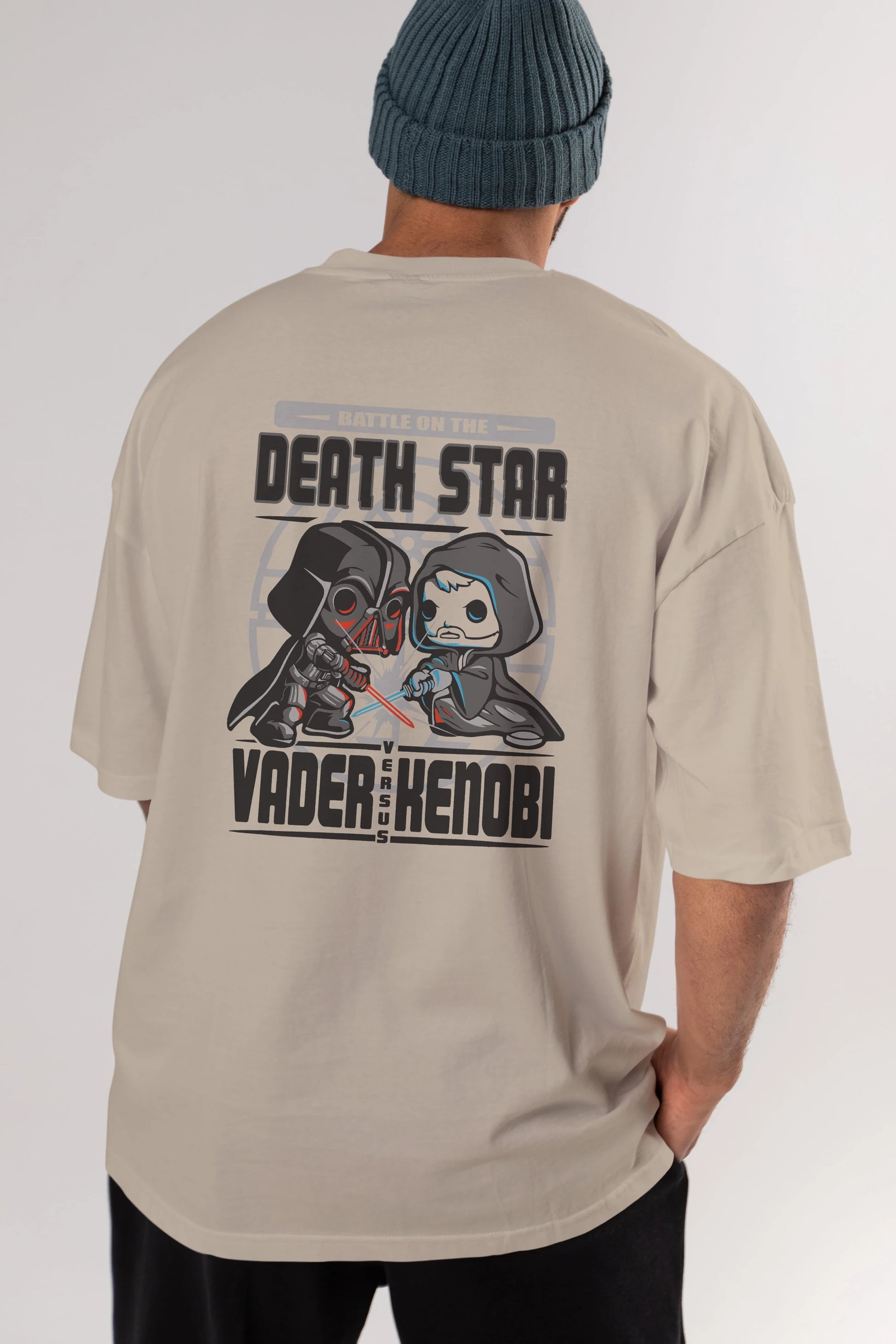 Vader Kenobi Arka Baskılı Oversize t-shirt Erkek Kadın Unisex %100 Pamuk Bisiklet Yaka tişort