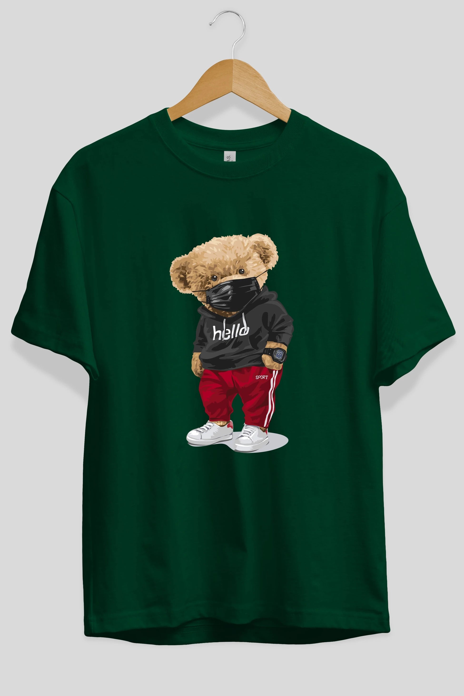 Teddy Bear Hello Sport Ön Baskılı Oversize t-shirt Erkek Kadın Unisex %100 Pamuk