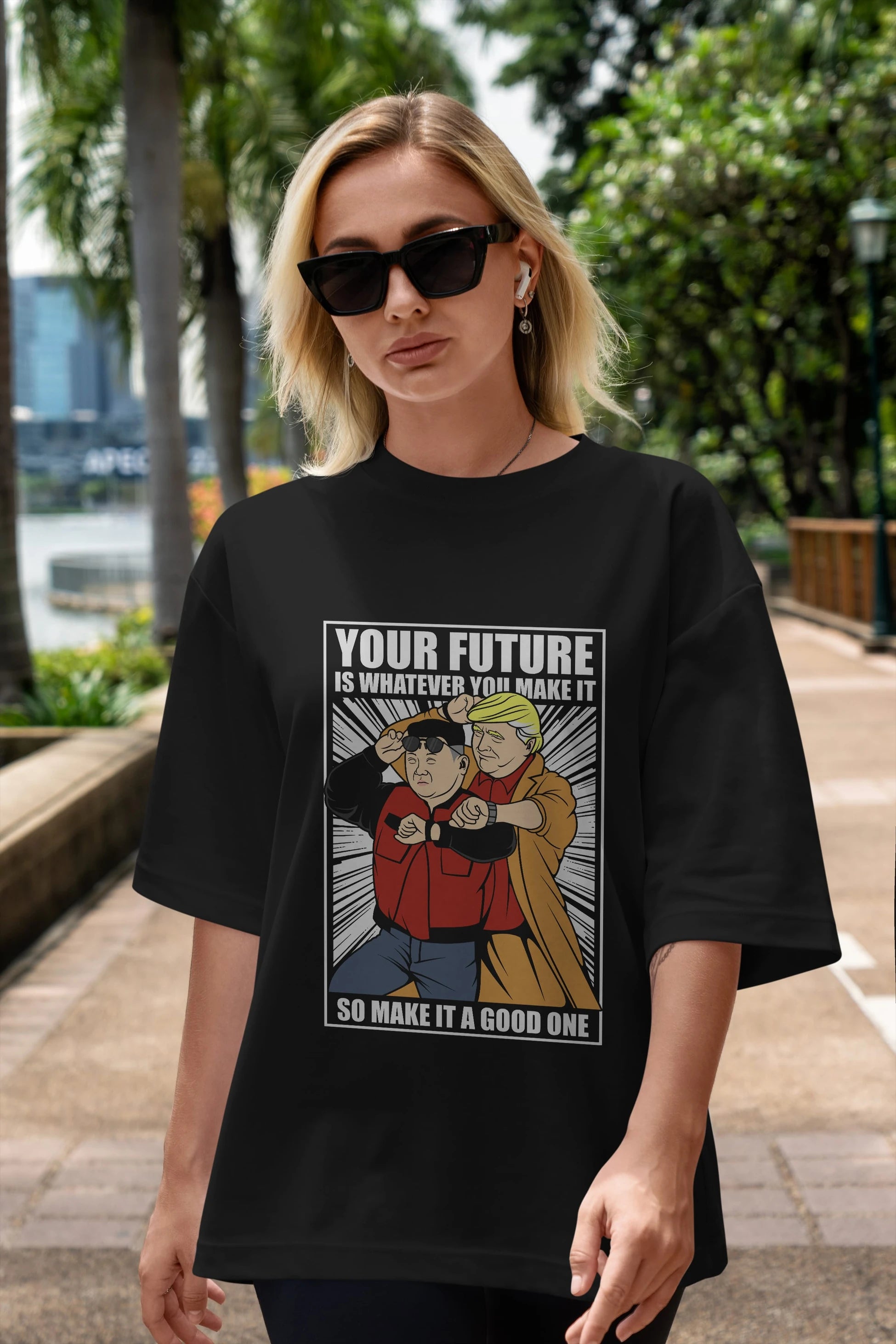 Back To The Future Jong Un Trump Ön Baskılı Oversize t-shirt Erkek Kadın Unisex %100 Pamuk tişort