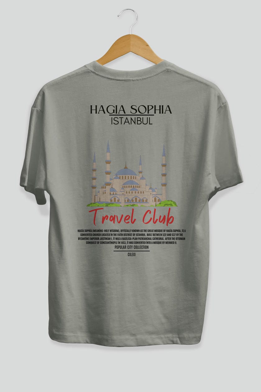 Hagia Sophia İstanbul Arka Baskılı Oversize t-shirt Erkek Kadın Pamuk Bisiklet Yaka tişort