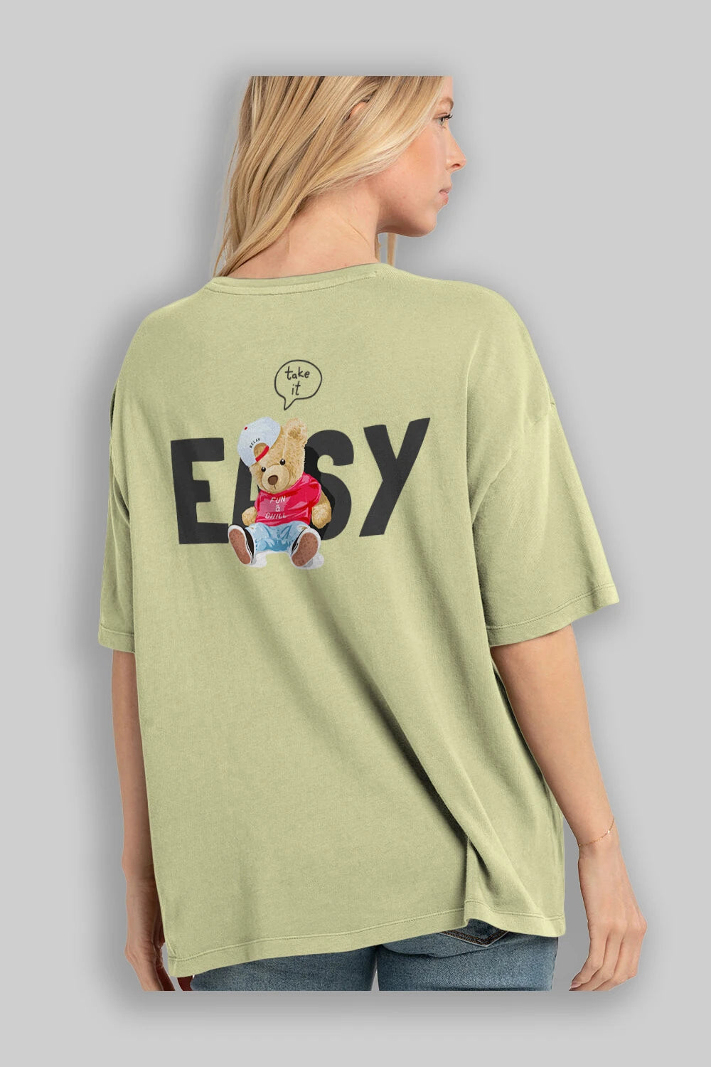 Teddy Bear Easy Arka Baskılı Oversize t-shirt Erkek Kadın Unisex %100 Pamuk