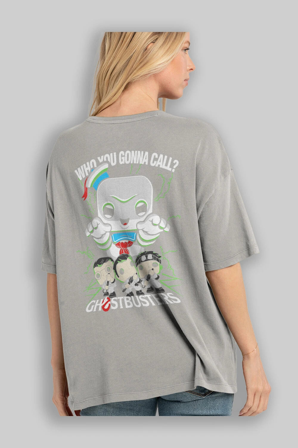 Ghostbusters Arka Baskılı Oversize t-shirt Erkek Kadın Unisex %100 Pamuk Bisiklet Yaka tişort
