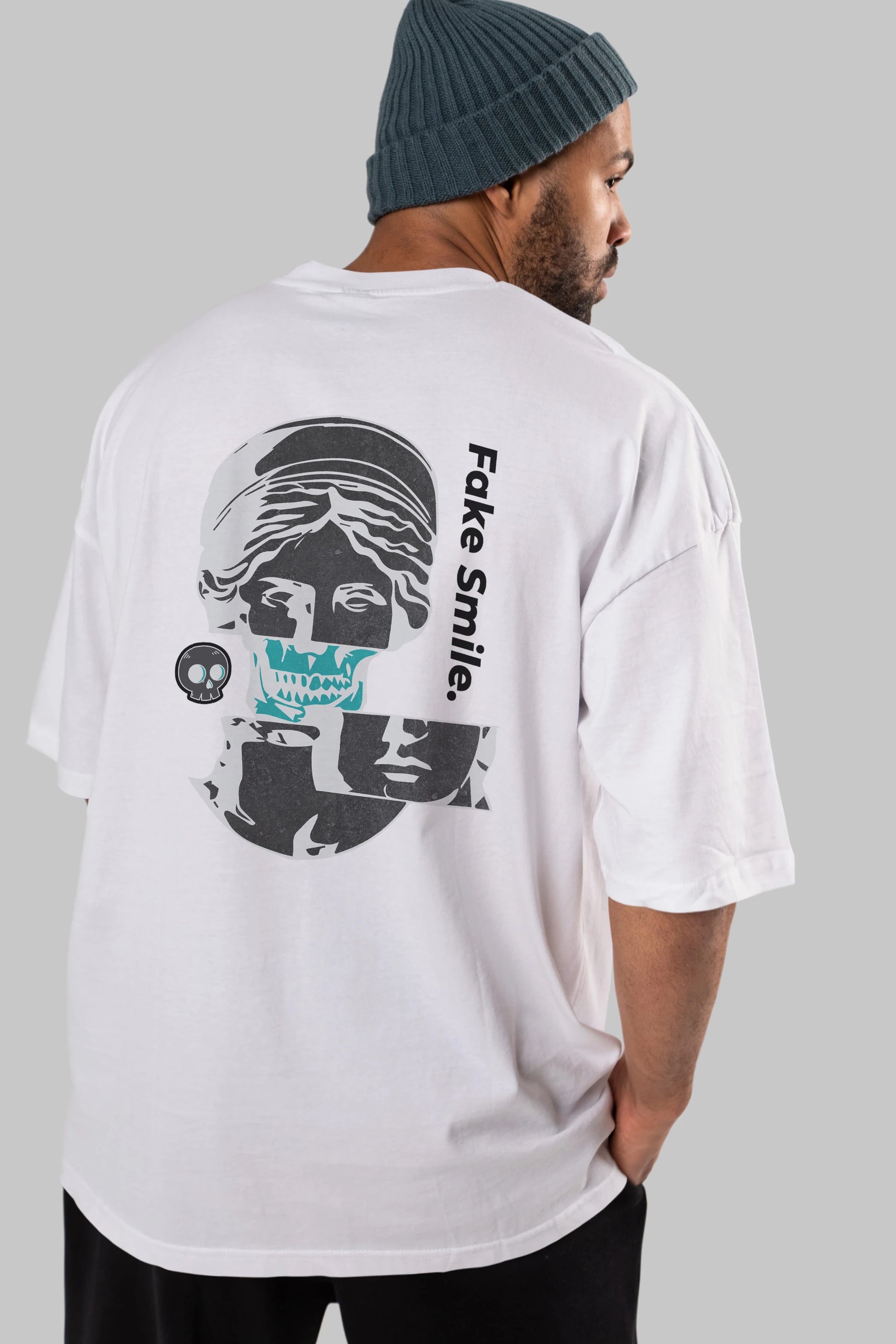 Fake Smile Yazılı Arka Baskılı Oversize t-shirt Erkek Kadın Unisex