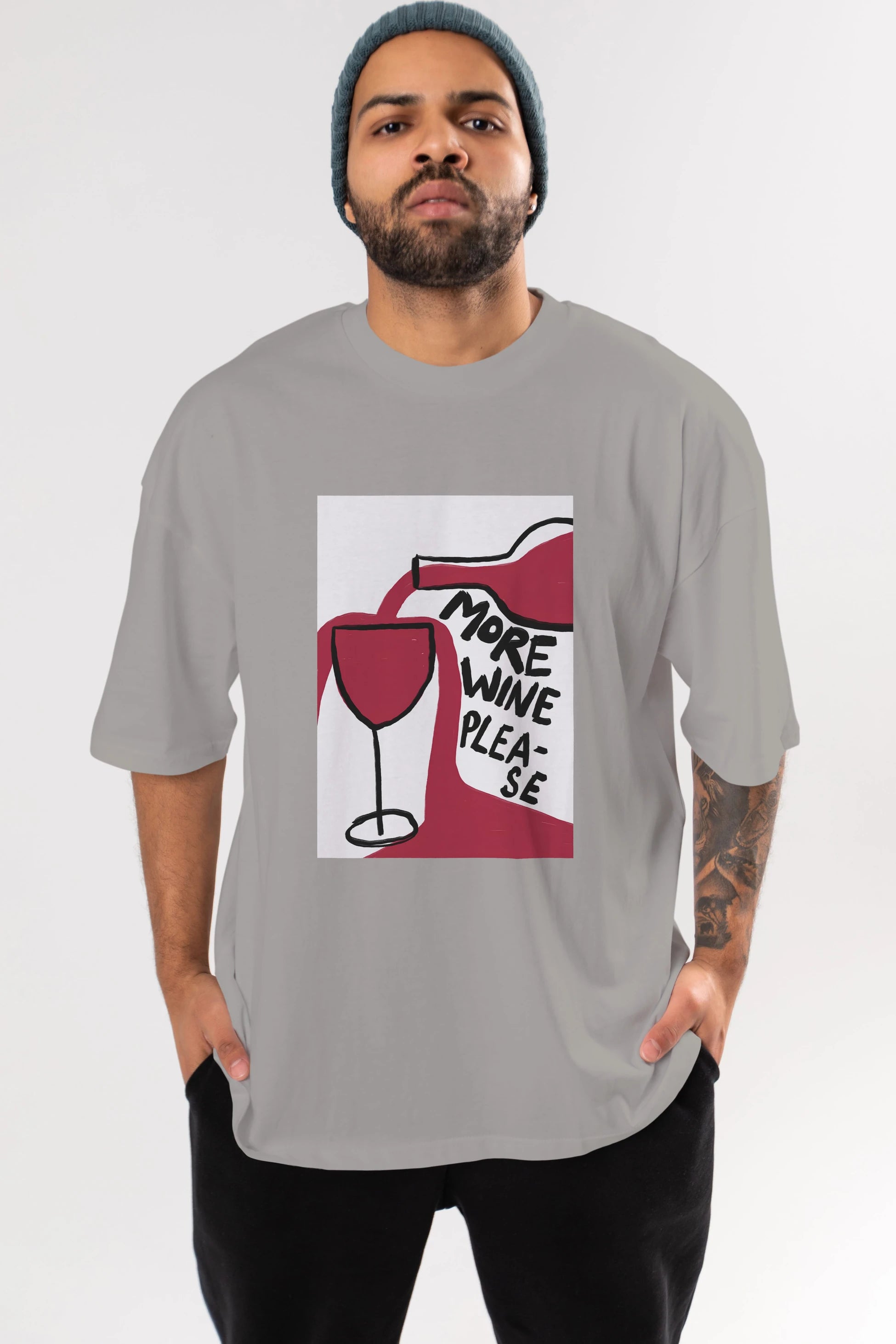 More Wine Please Ön Baskılı Oversize t-shirt Erkek Kadın Unisex %100 Pamuk Bisiklet Yaka tişort