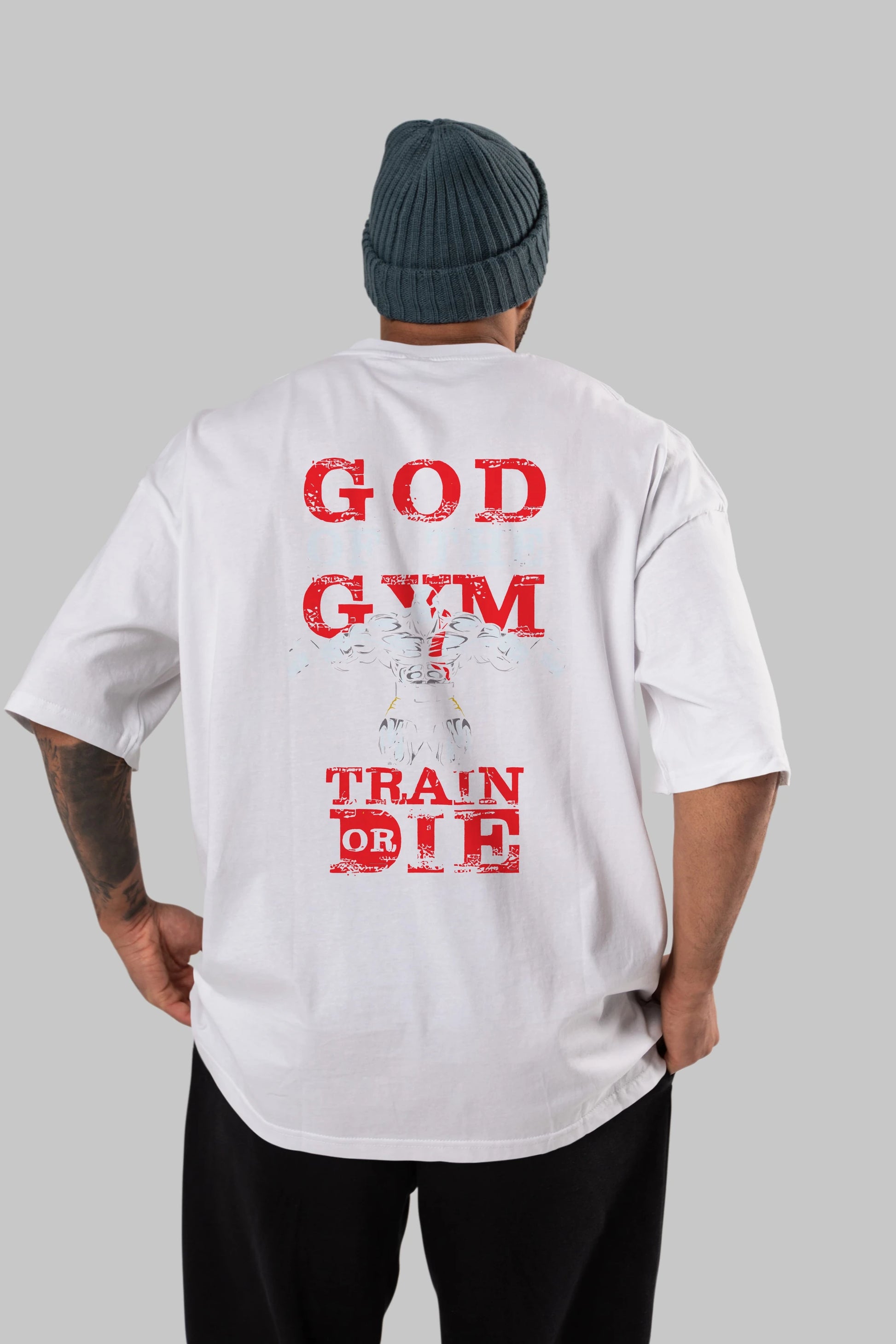 God of The GYM Arka Baskılı Oversize t-shirt Erkek Kadın Unisex %100 Pamuk Bisiklet Yaka tişort