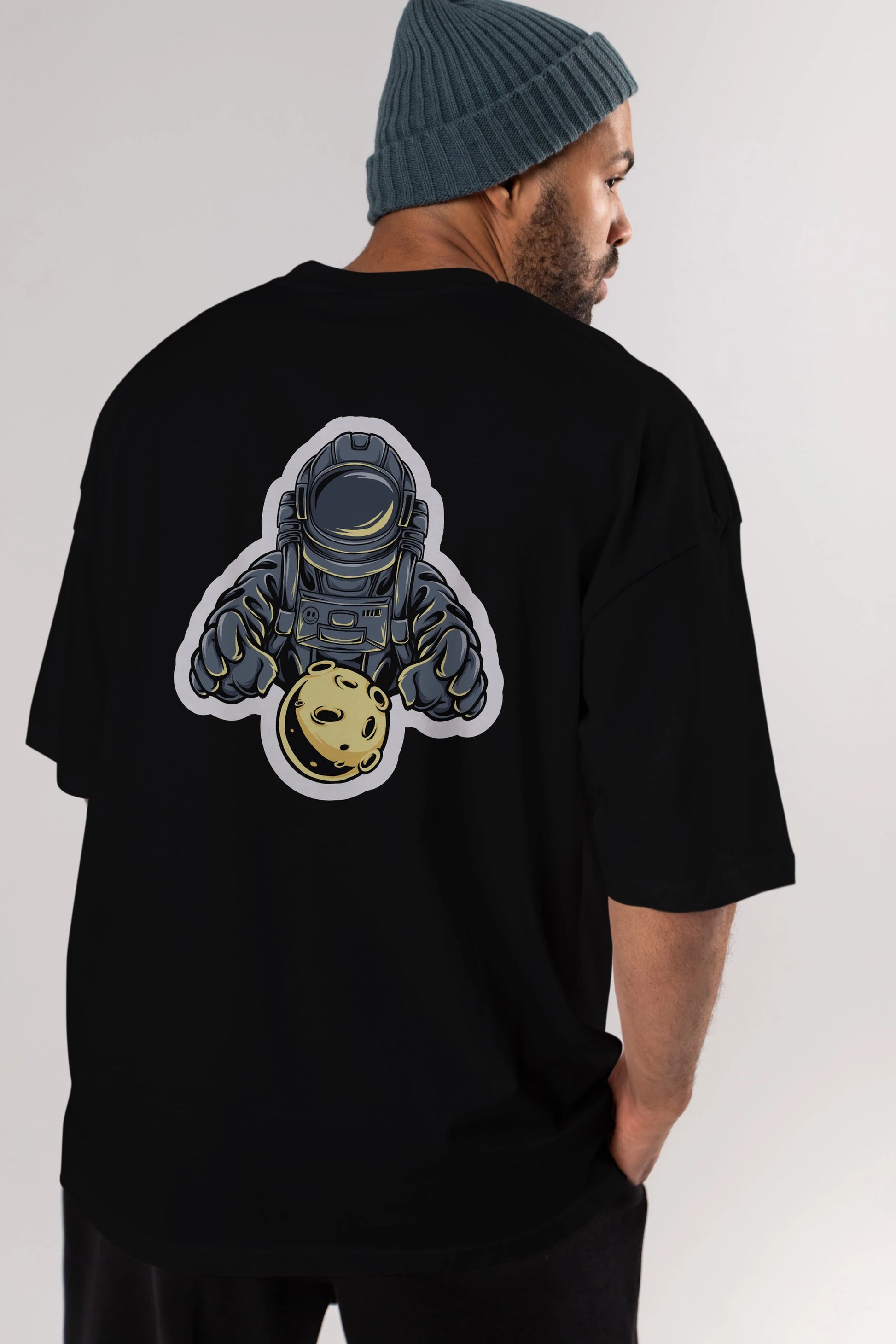 Astromoon sticker Arka Baskılı Oversize t-shirt Erkek Kadın Unisex